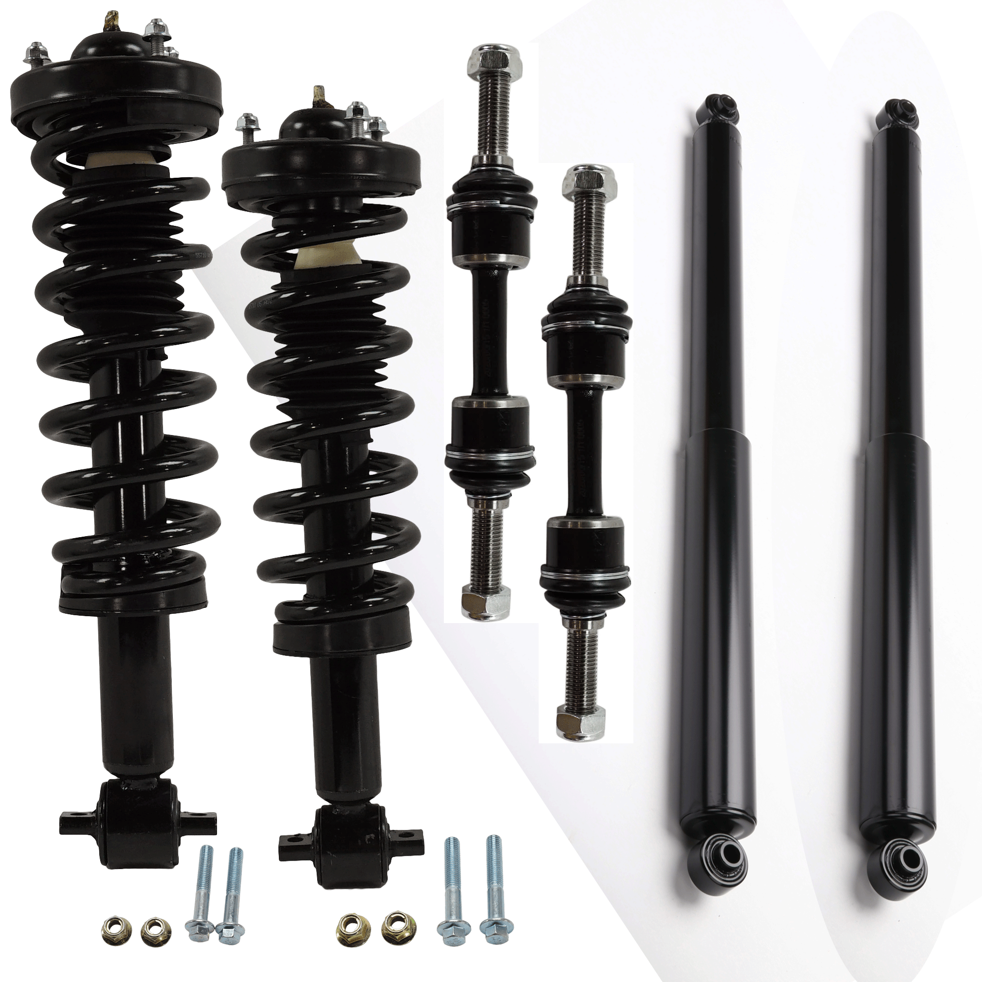 AM F 150-15-20 FRONT AND REAR SHOCK ABSORBER AND STRUT ASSEMBLY RH AND LH 6 pc kit with Sway Bar Links SKU KIT 072924 C2758 OEM 1345882R 273031R JL3Z18124N FL