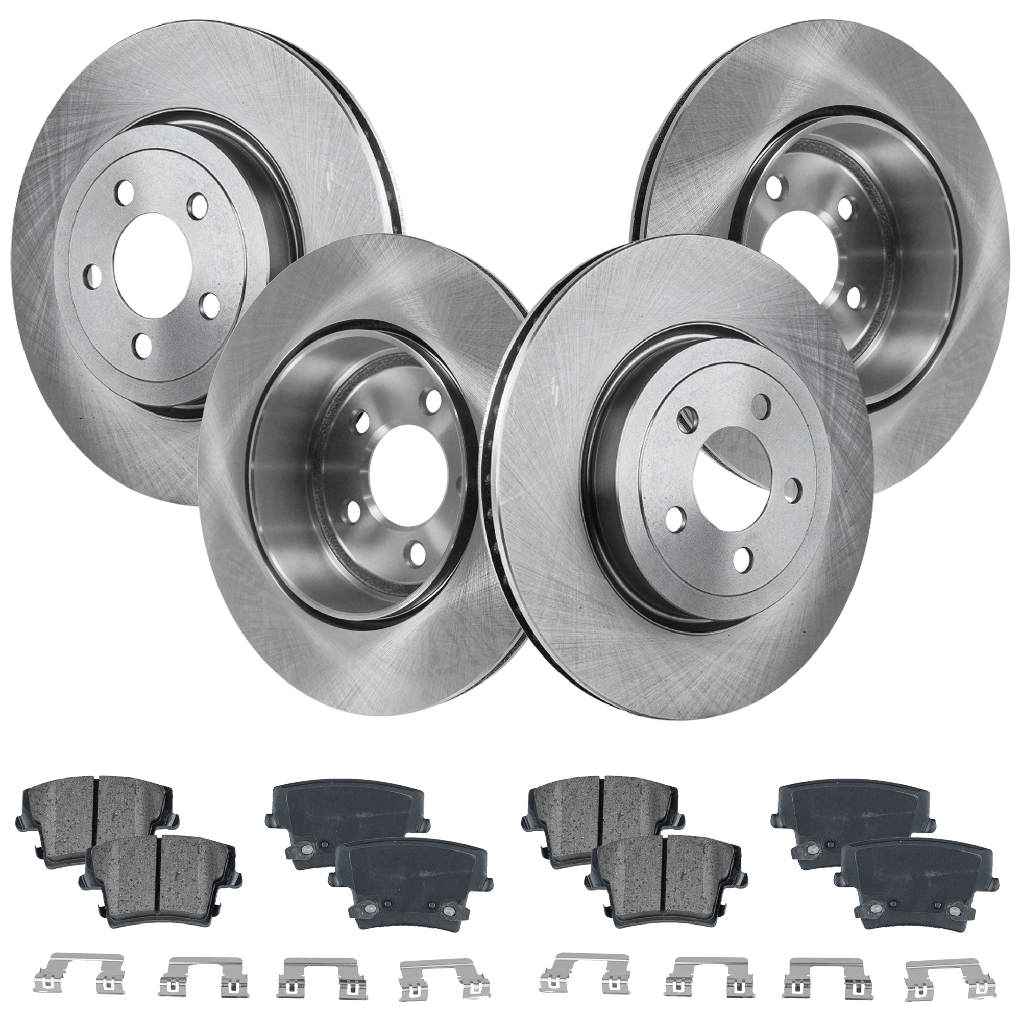 AM CHRYSLER 300-05-10 CHARGER 11-11 FRONT AND REAR BRAKE DISC AND PAD KIT 4 Wheel Set Plain Surface 5 Lugs SKU KIT 072924 C2794 OEM 4779209AB 4779209AC 4779209AE