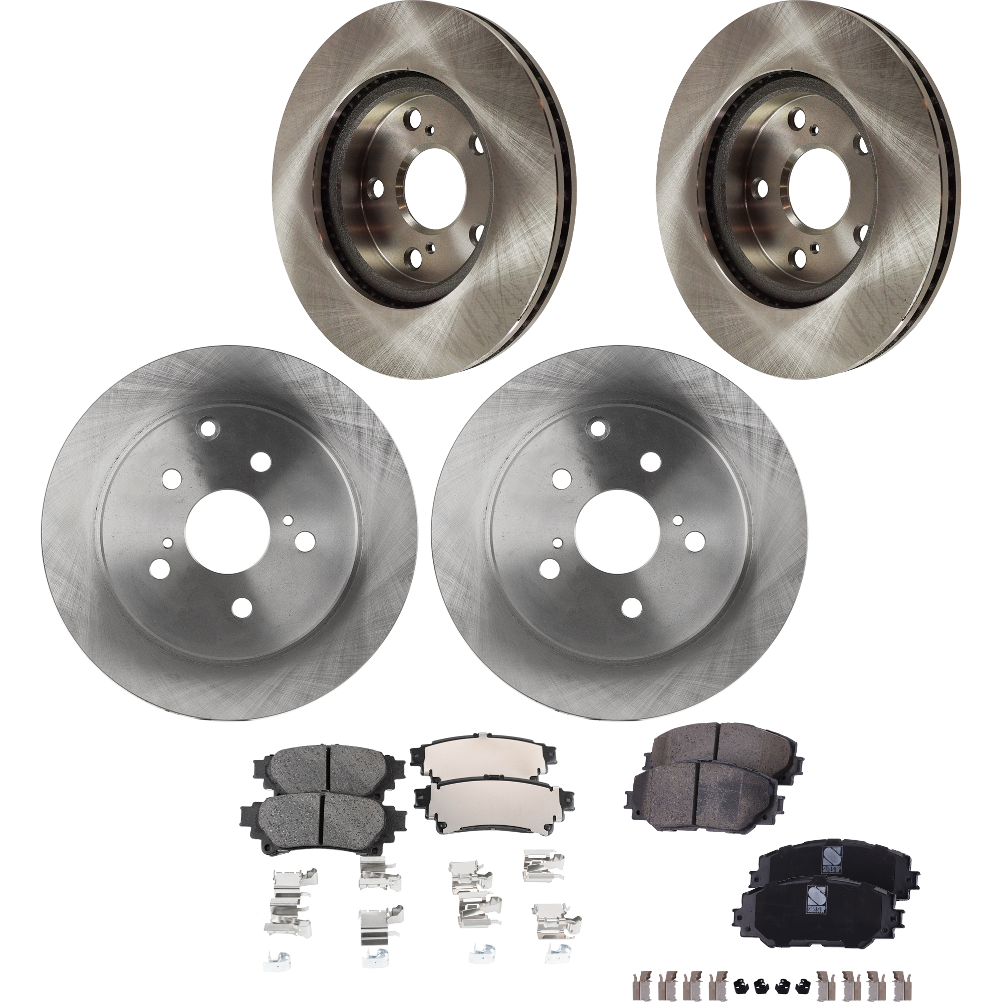 AM PRIUS V 16-17 FRONT AND REAR BRAKE DISC AND PAD kit 8 pc kit SKU KIT 072924 C2804 OEM 4351242040 CH37A036-44754-0833