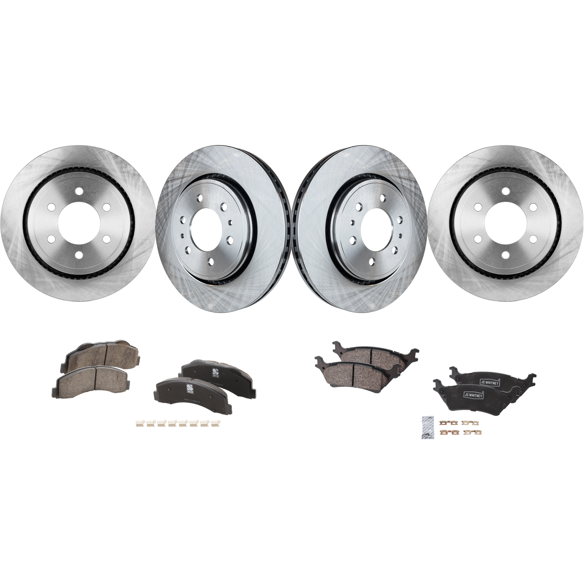AM F 150-15-17 FRONT AND REAR BRAKE DISC AND PAD KIT 4 Wheel Set SKU KIT 072924 C2814 OEM 7L1Z1125A 9L1Z1125A 8L1Z1125A
