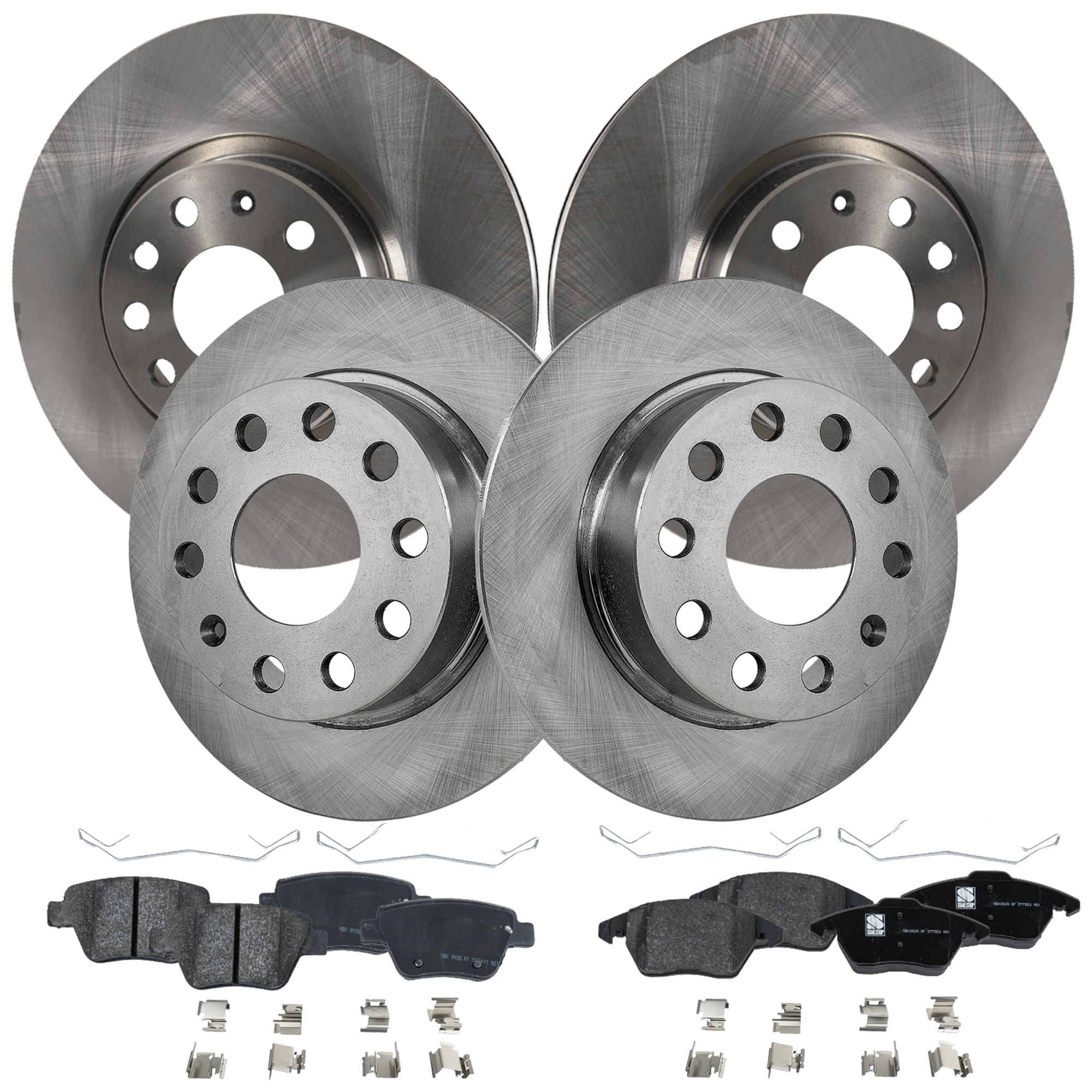 AM JETTA 11-18 FRONT AND REAR BRAKE DISC AND PAD KIT 4 Wheel Set SKU KIT 072924 C2817 OEM 1K0615301AA 1K0615601K 2K56984