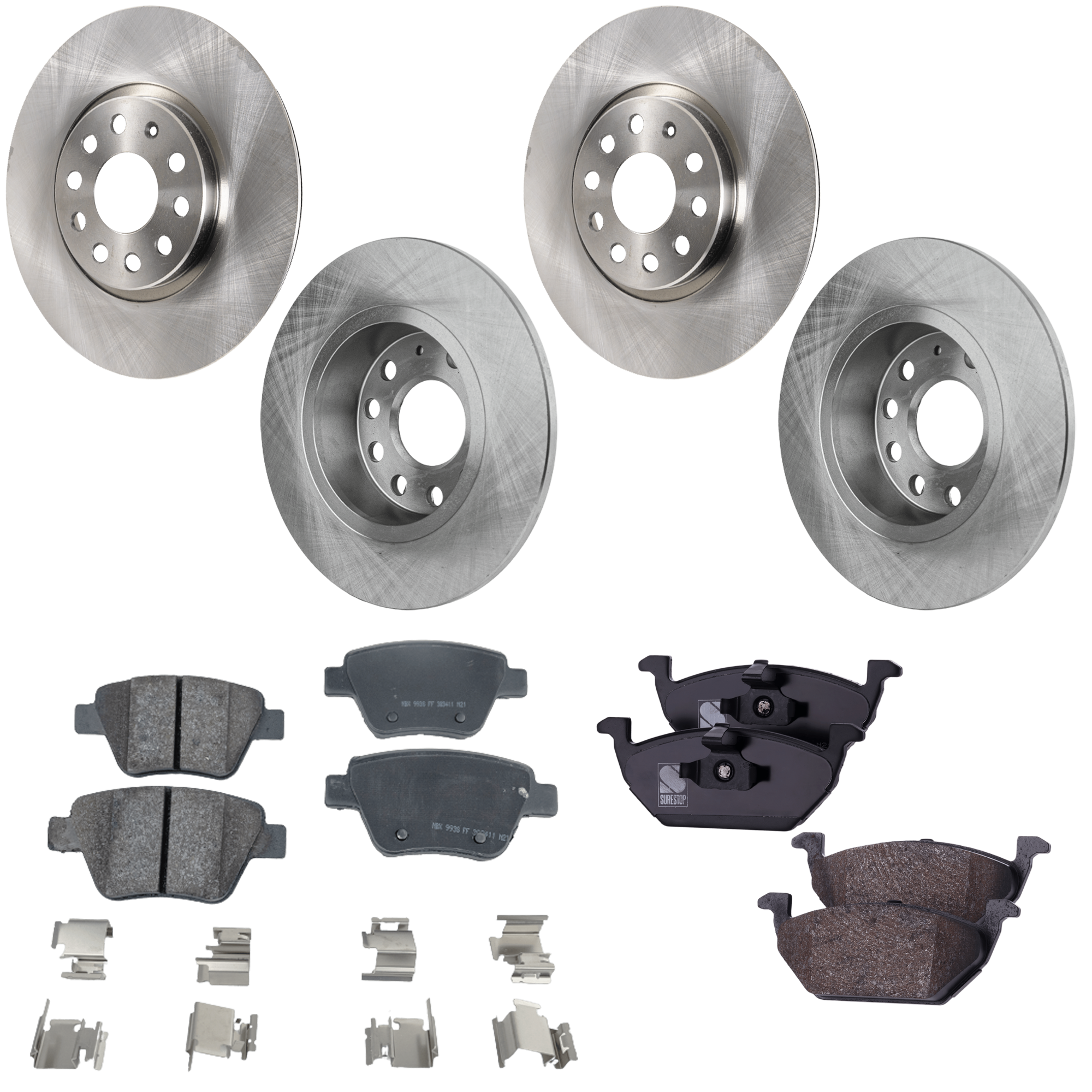 AM JETTA 12-13 FRONT AND REAR BRAKE DISC AND PAD KIT 4 Wheel Set SKU KIT 072924 C2820 OEM 1K0615301AA 1K0615601AA 1J0698