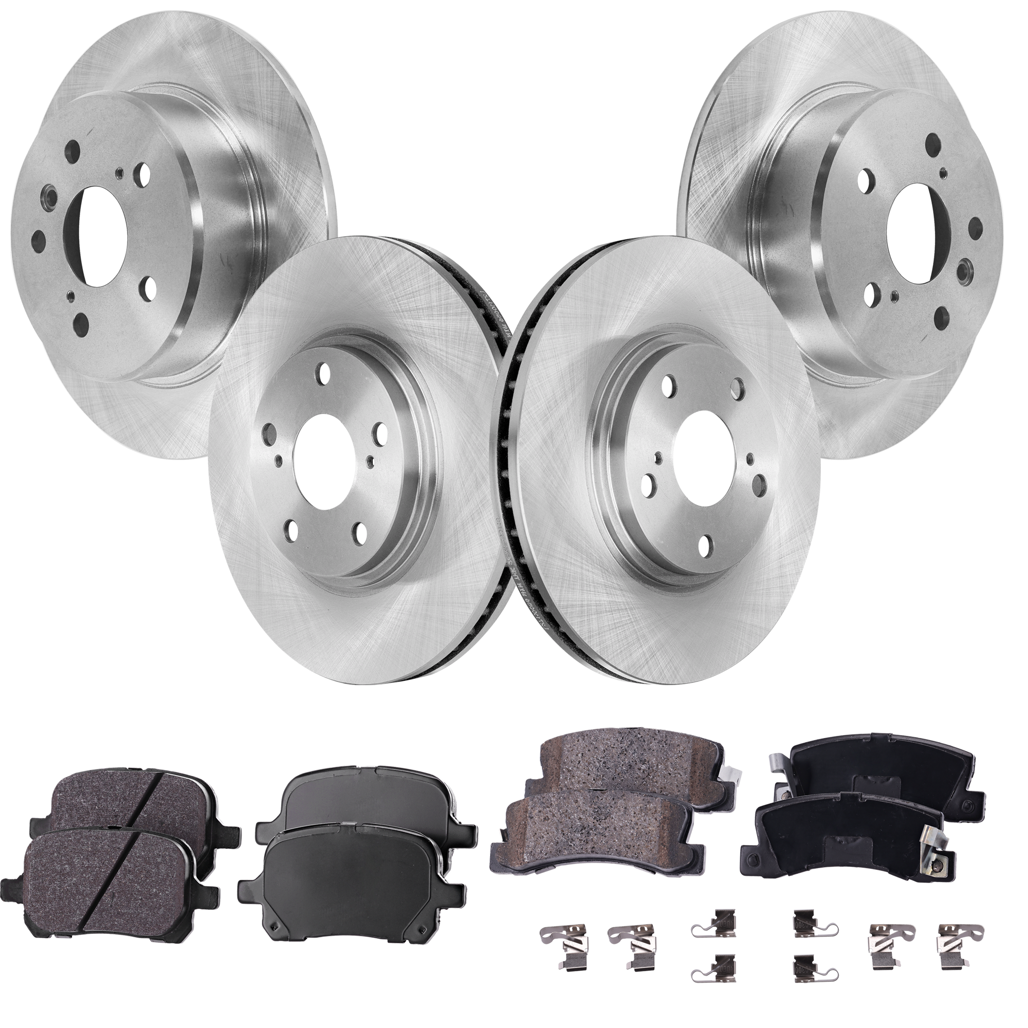 AM RX300-99-01 FRONT AND REAR BRAKE DISC AND PAD KIT 4 Wheel Set Plain Surface 5 Lugs SKU KIT 072924 C2839 OEM 4351248011-4243148010-42431330