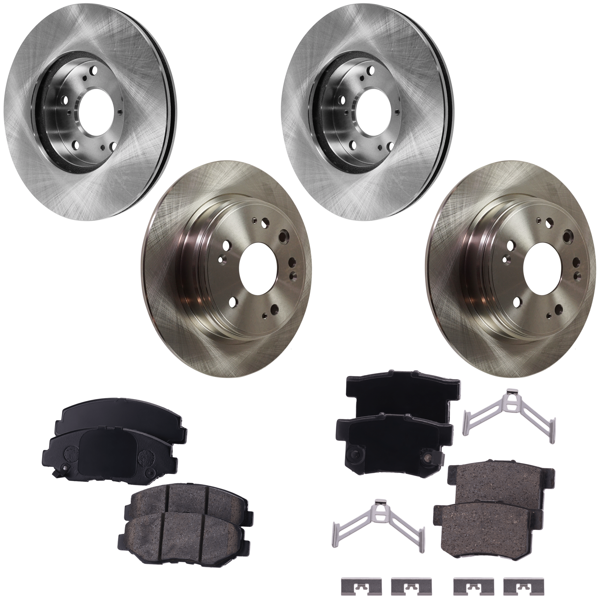 AM CR V 02-04 FRONT AND REAR BRAKE DISC AND PAD KIT 4 Wheel Set SKU KIT 072924 C2856 OEM 45251S87A00-42510S9AN00-43022S