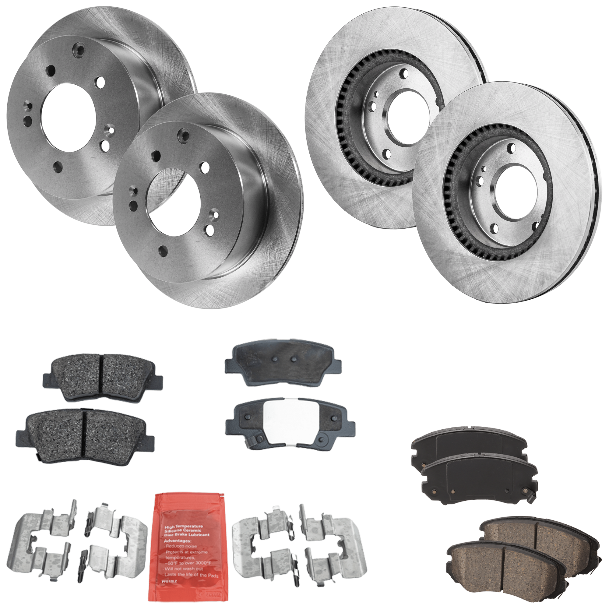 AM SOUL 12-13 FRONT AND REAR BRAKE DISC AND PAD kit 8 pc kit SKU KIT 072924 C2857 OEM 517122C000-517121F000-517121F3