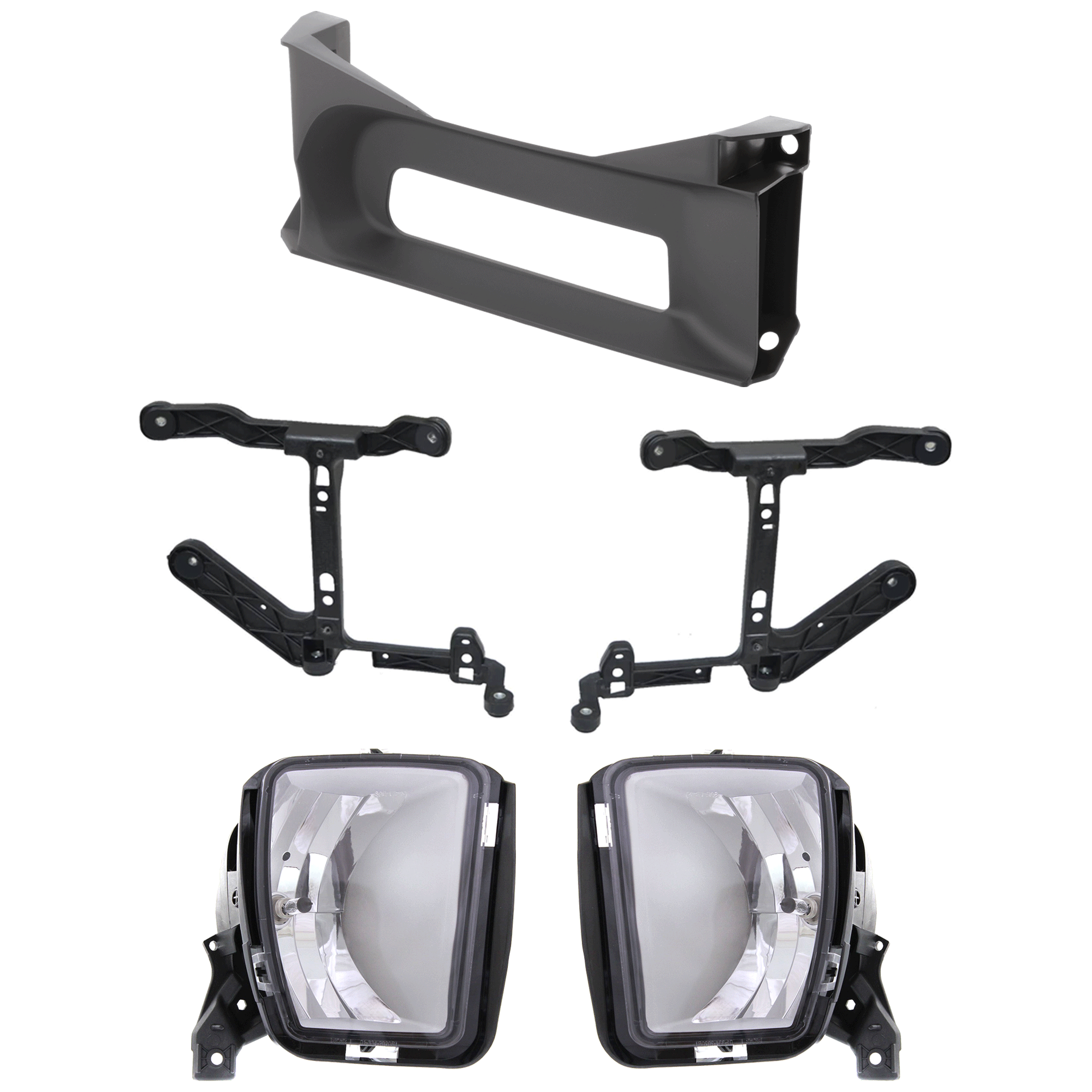 AM RAM 1500-13-18 FRONT BUMPER BRACKET RH AND LH 4 pc kit with Fog Lights and Bumper Trim Fits 2 pc Type Bumper Includes 19-24-1500 Classic SKU KIT 072924 C292 Partslink CH1061108 CH1037113 CH2593147 CH2592147 OEM 68232454AA 68196982AA 68104820