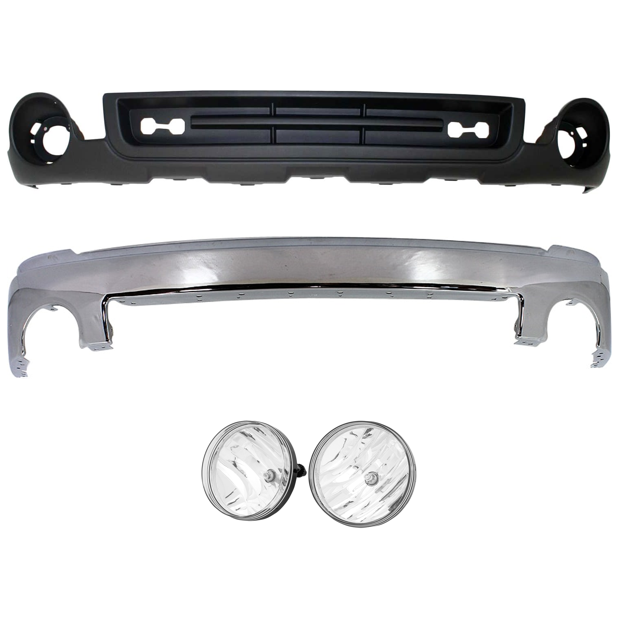 AM SIERRA 1500-07-13 FRONT BUMPER 4 pc kit w Fog Light and Valance SKU KIT 072924 C2968 Partslink GM1002833 GM2593161 GM2592161 GM1015100 OEM 15901505-25866496-25866495-151