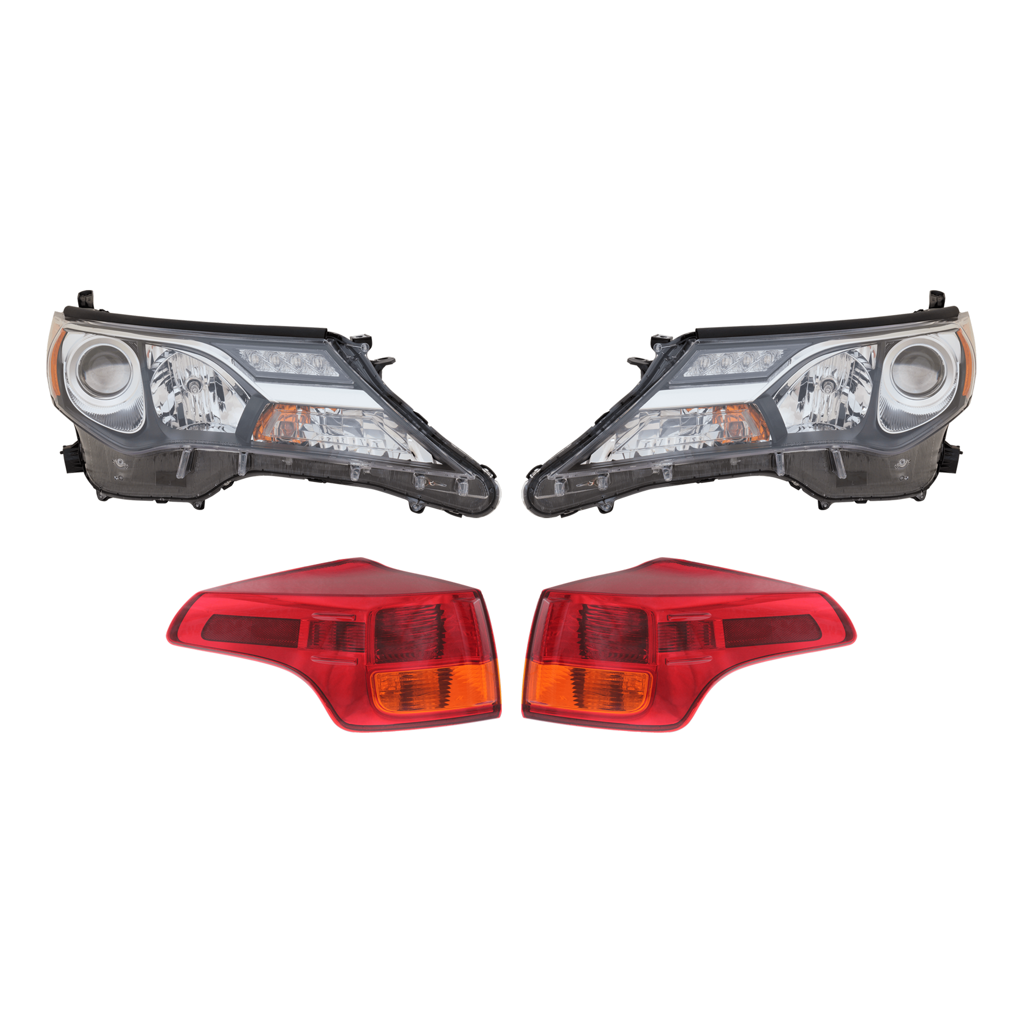 AM RAV4-13-15 HEAD LAMP RH AND LH 3 pc Kit with Tail Light SKU KIT 072924 C2969 Partslink TO2502217C TO2503217C TO2805119C OEM 811100R042-811500R042-815500R0