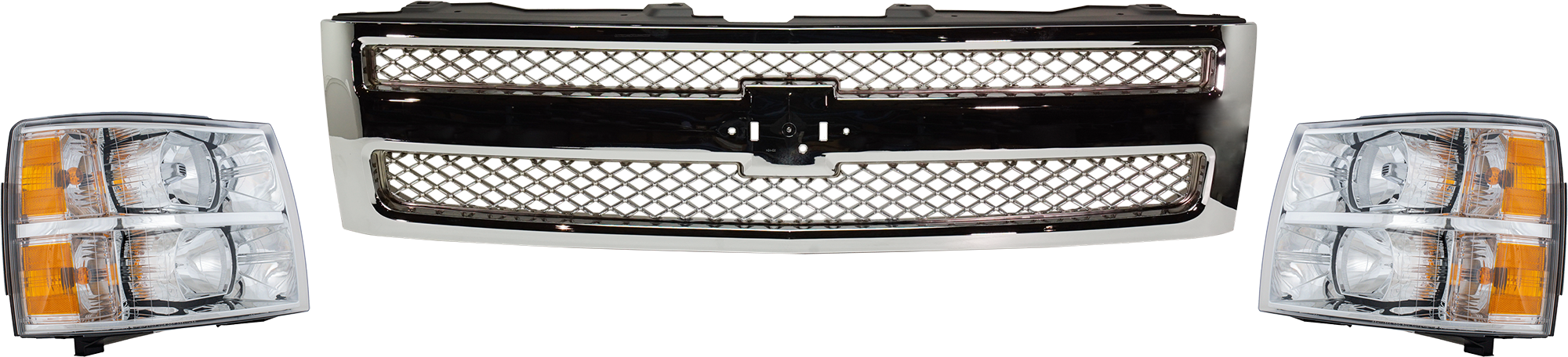AM SILVERADO 1500-07-13 GRILLE 3 pc Kit Mesh Insert Plastic Chrome Shell and Insert Excludes 2007 Classic SKU KIT 072924 C3001 Partslink GM1200655 GM2503280 GM2502280 OEM 22849840-22853028-22853027