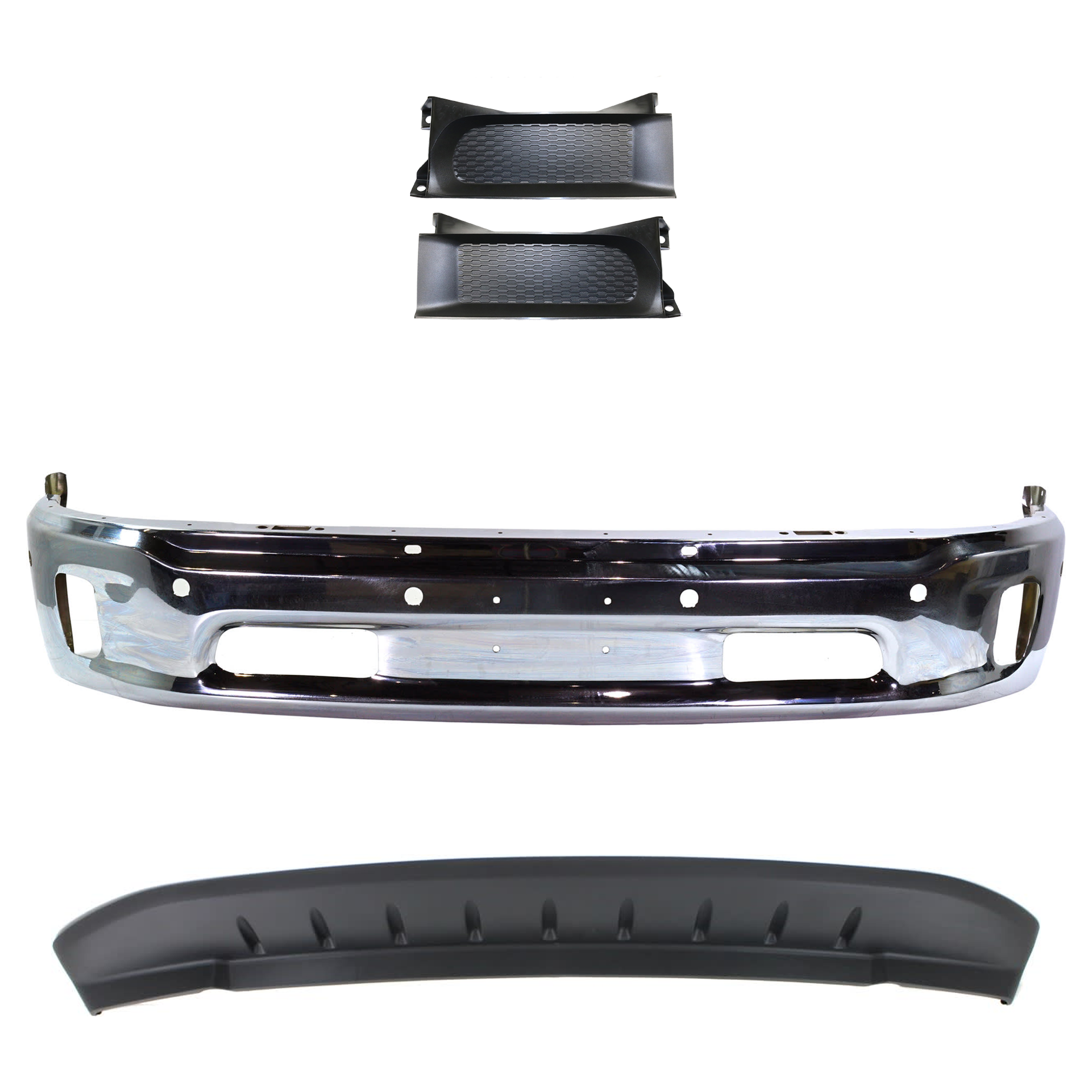 AM 1500-14-18-1500 CLASSIC 19-22 FRONT BUMPER Lower 4 pc kit w Valance and Bumper Trim SKU KIT 072924 C3002 Partslink CH1002402 CH1037112 CH1090147 OEM 68160857AA 68196984AA 5182326A