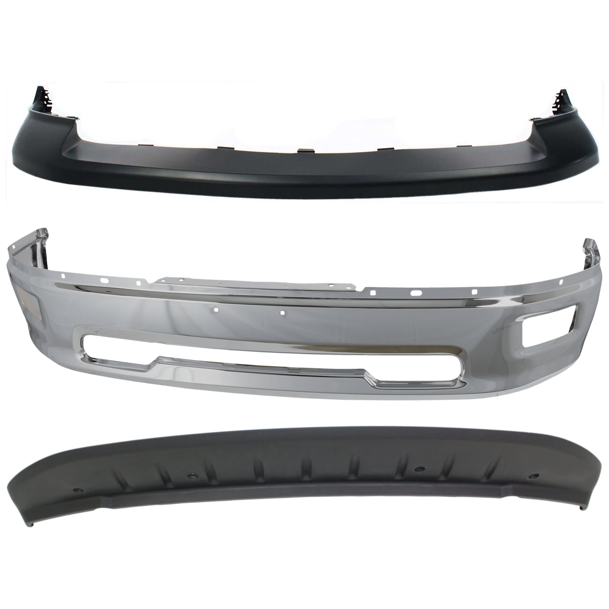 AM RAM 1500-09-12 FRONT BUMPER 3 pc kit w Bumper Cover and Valance SKU KIT 072924 C3004 Partslink CH1002386 CH1014101 CH1090133 OEM 55112609AA 68206067AA 1JL39TZZ