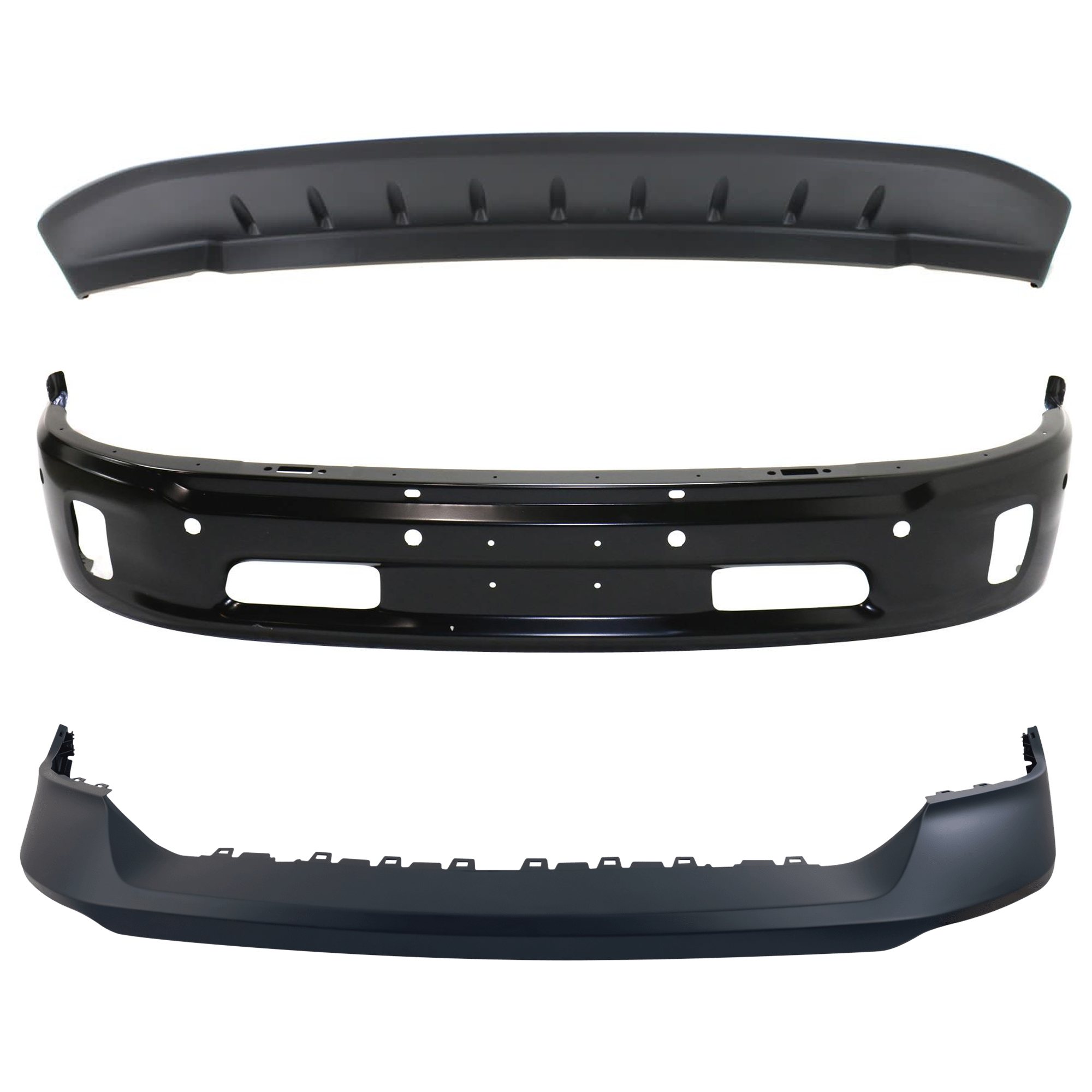 AM 1500-14-18-1500 CLASSIC 19-21 FRONT BUMPER 3 pc kit w Bumper Cover and Valance SKU KIT 072924 C3008 Partslink CH1002400 CH1014108 CH1090147 OEM 68160858AA 68197697AA 5182326A