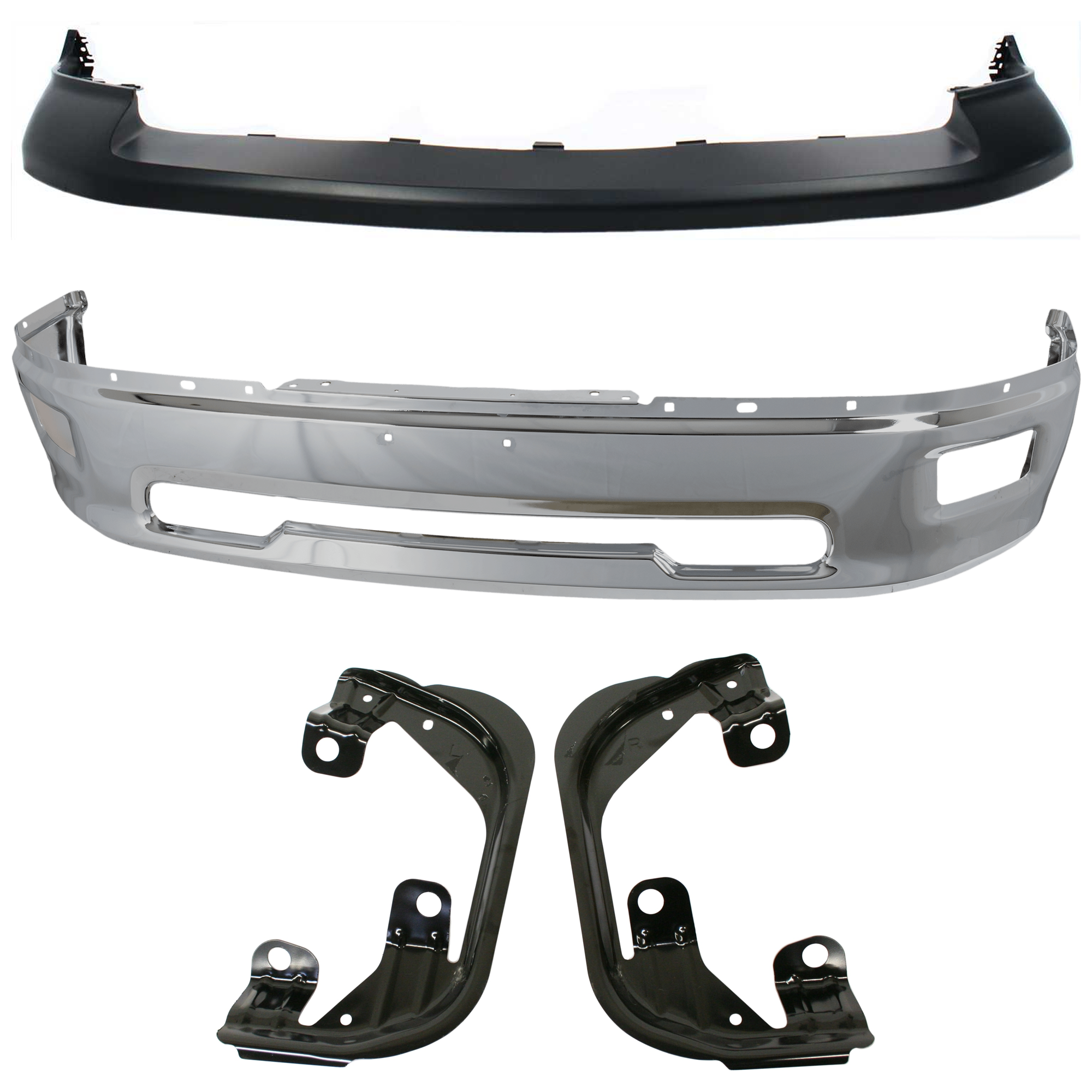 AM RAM 1500-09-12 FRONT BUMPER 4 pc kit w Bumper Cover and Fog Light Bracket SKU KIT 072924 C3013 Partslink CH1002386 CH1014101 CH1061100 OEM 55112609AA 68206067AA 1JL39TZZ