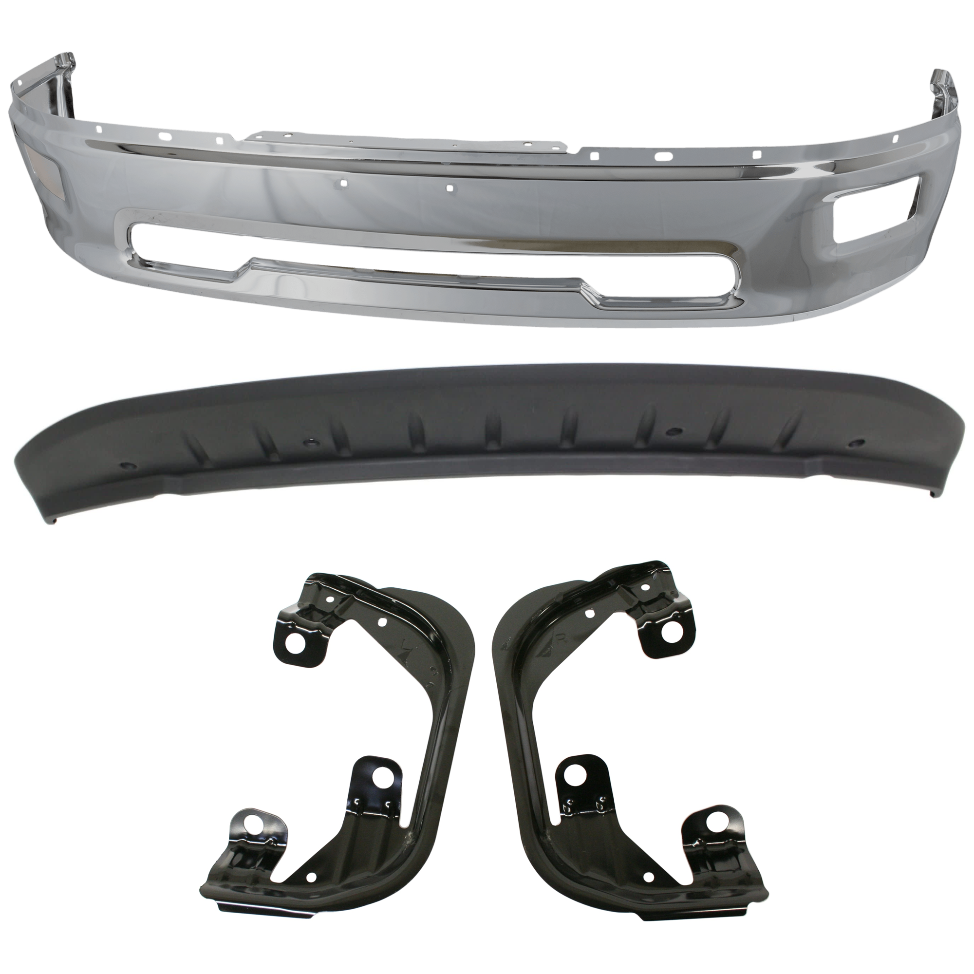 AM RAM 1500-09-12 FRONT BUMPER 4 pc kit w Valance and Fog Light Bracket SKU KIT 072924 C3015 Partslink CH1002386 CH1061100 CH1090133 OEM 55112609AA 68206067AA 68054374