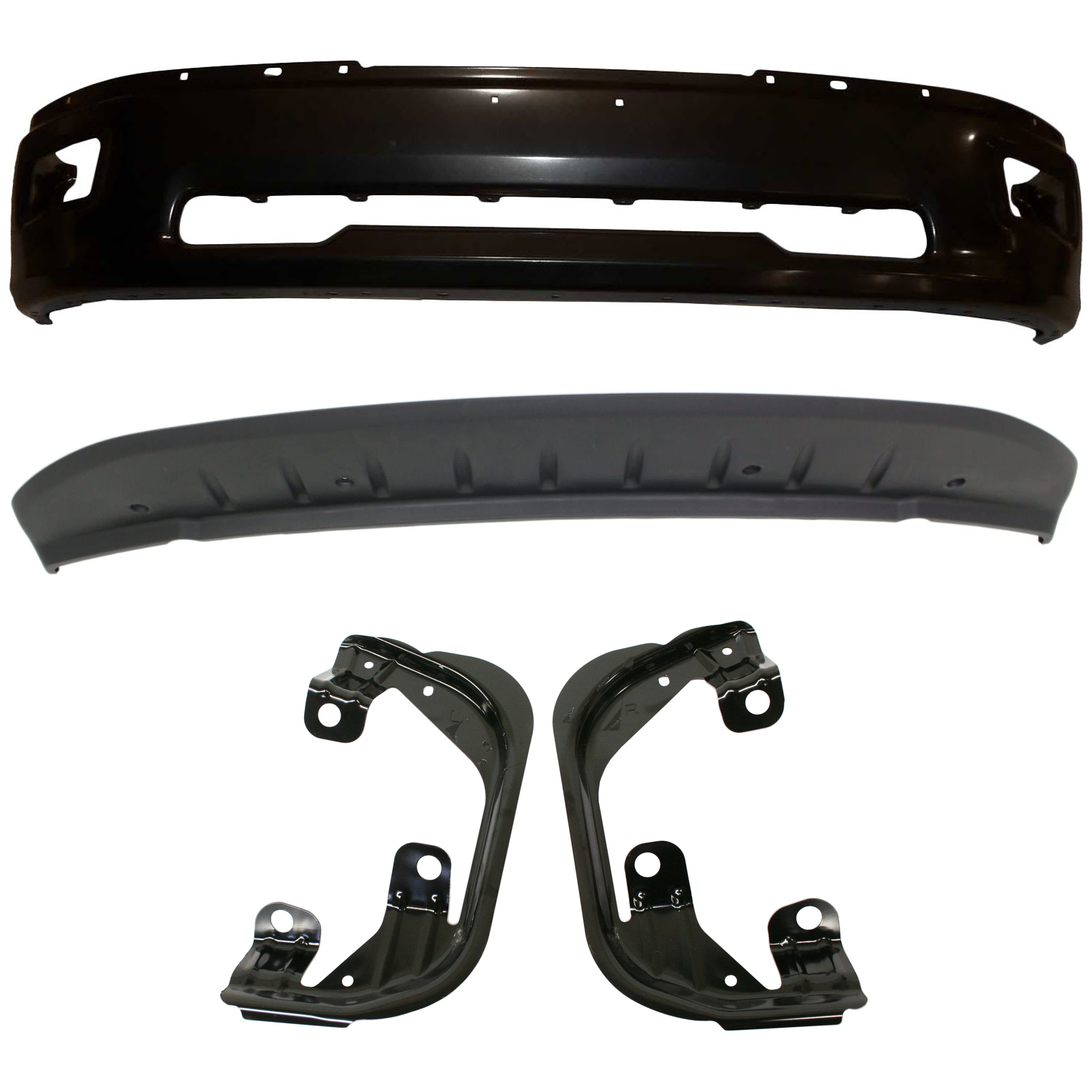 AM RAM 1500-09-12 FRONT BUMPER 4 pc kit w Valance and Fog Light Bracket SKU KIT 072924 C3016 Partslink CH1002384 CH1061100 CH1090133 OEM 68206067AA 55112609AA 68054374