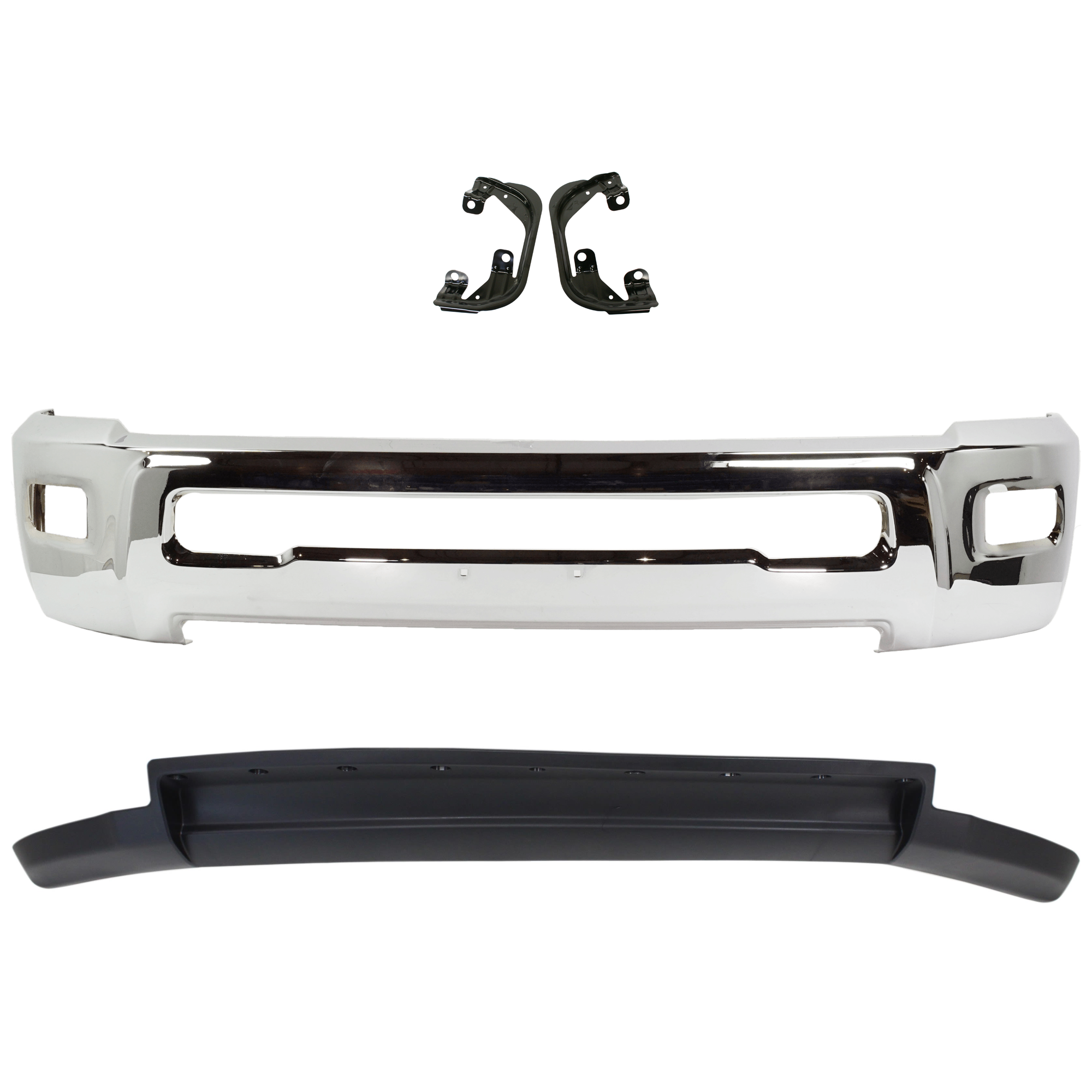 AM RAM 2500-3500-10-10 FRONT BUMPER 4 pc kit w Valance and Fog Light Bracket SKU KIT 072924 C3017 Partslink CH1002390 CH1061100 CH1090140 OEM 68045698AB 68054374AC 68045707