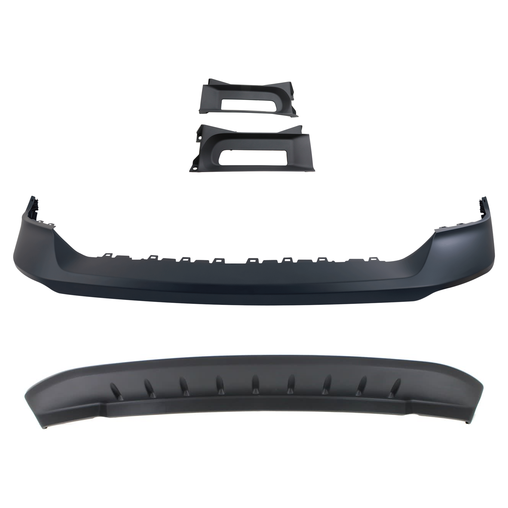 AM RAM 1500-13-18 FRONT BUMPER COVER Upper Primed 4 pc Kit with Bumper Trim and Valance SKU KIT 072924 C3022 Partslink CH1014108 CH1037113 CH1090147 OEM 68197697AA 68196982AA 5182326A