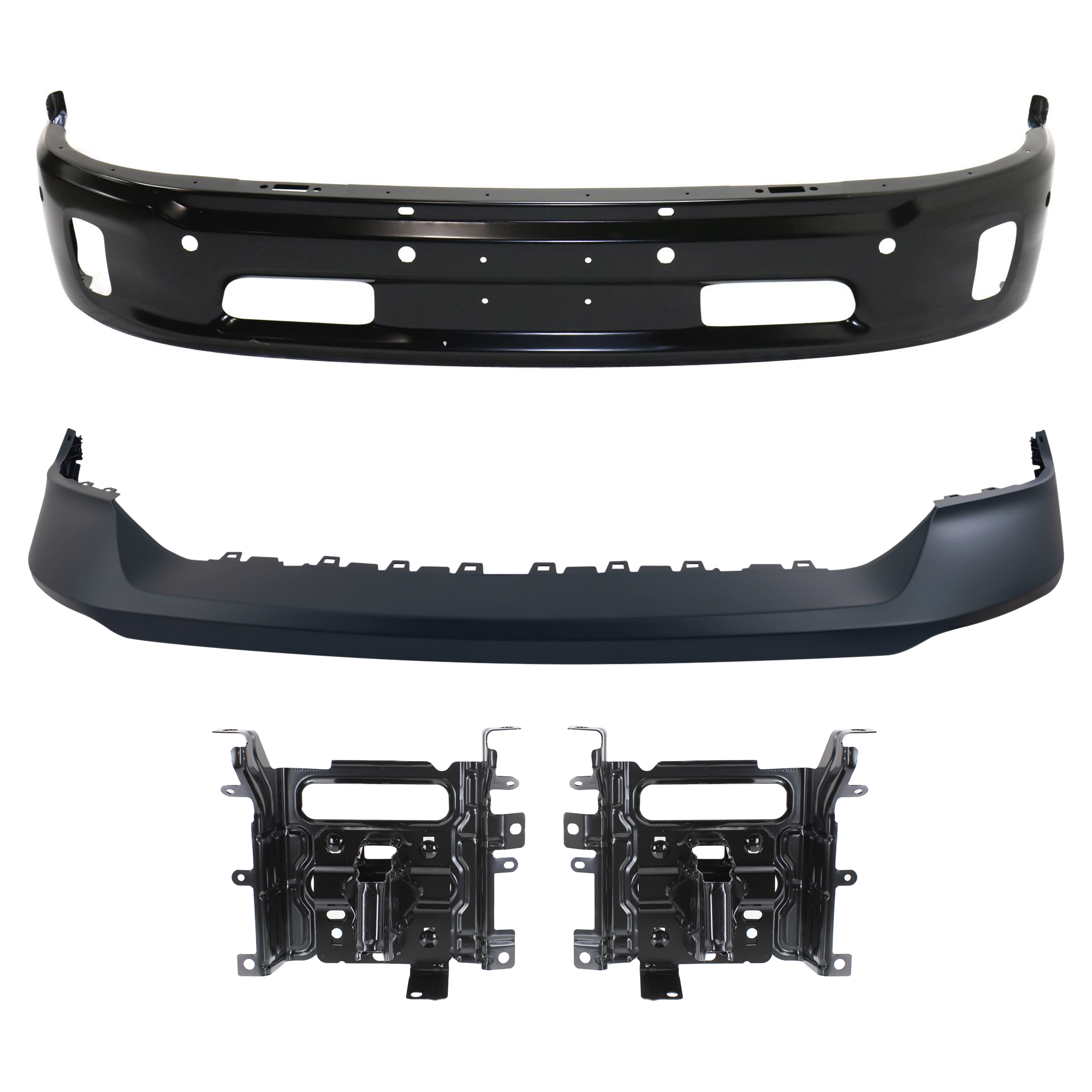 AM 1500-14-18-1500 CLASSIC 19-21 FRONT BUMPER 4 pc kit w Bumper Cover and Bumper Bracket SKU KIT 072924 C3024 Partslink CH1002400 CH1061104 CH1014108 OEM 68160858AA 68232485AA 68197697