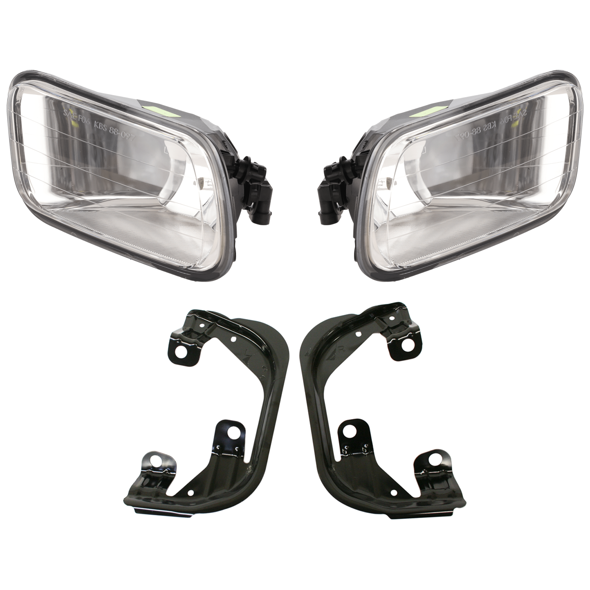 AM RAM 1500-09-10-3500-11-18 FRONT FOG LAMP RH AND LH 4 pc kit w Fog Lamp Bracket SKU KIT 072924 C3027 Partslink CH1061100 OEM 55372734AB PFM 55372735AB PFM