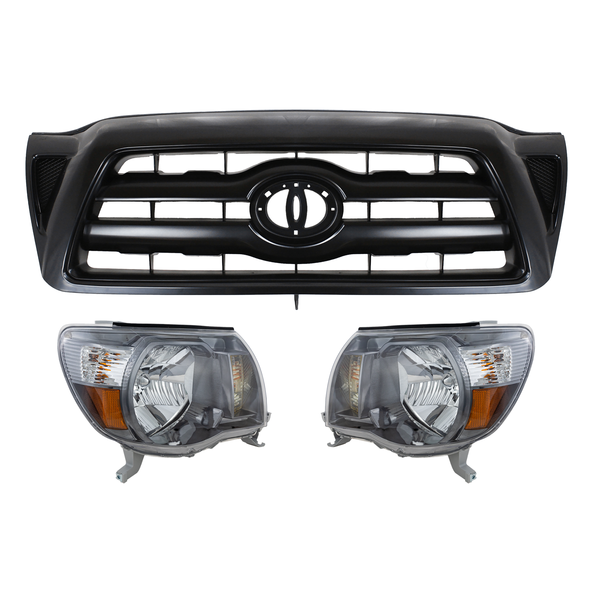 AM TACOMA 05-11 HEAD LAMP RH AND LH 3 pc Kit with Grille Assembly SKU KIT 072924 C3105 Partslink TO2502181 TO2503181 TO1200269 OEM 8111004173-8115004173-53100043
