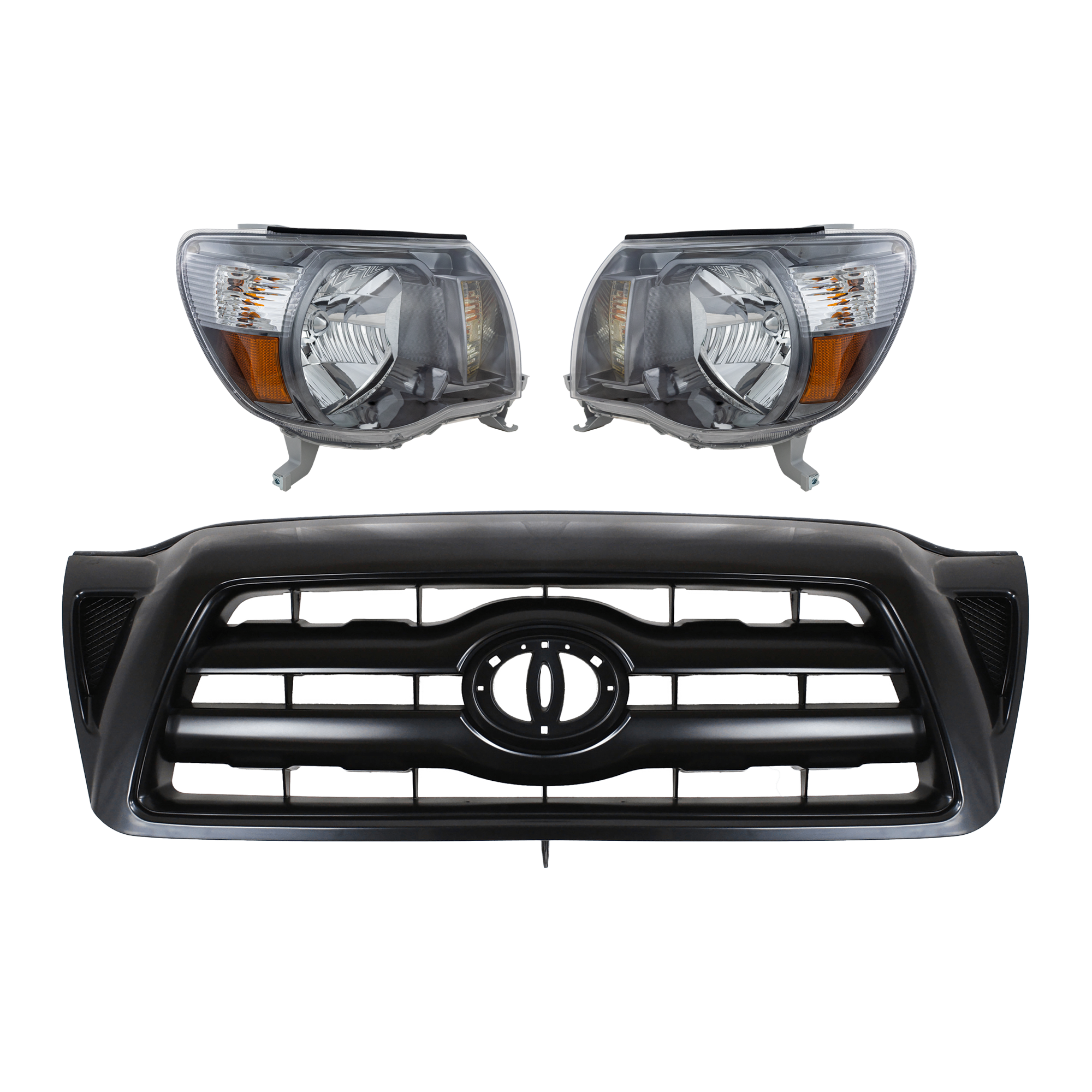 AM TACOMA 05-10 HEAD LAMP RH AND LH 3 pc Kit with Grille Assembly SKU KIT 072924 C3106 Partslink TO2502181 TO2503181 TO1200279 OEM 8111004173-8115004173-53100043