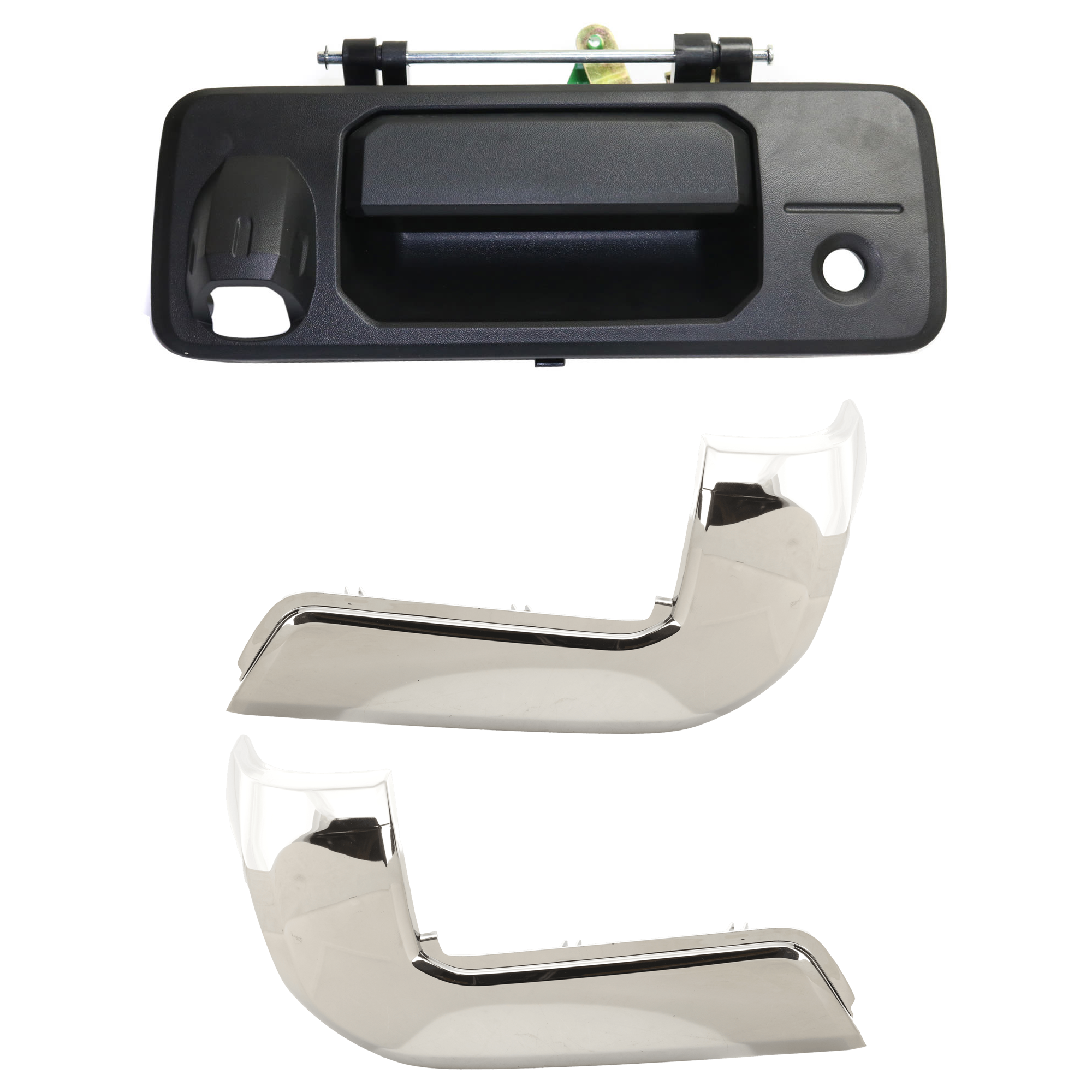 AM TACOMA 16-23 REAR BUMPER END RH AND LH End Cap Chrome 3 pc Kit with Tailgate Handle SKU KIT 072924 C3119 Partslink TO1104131 TO1105131 TO1915118 OEM 5215504020-5215604020-690900C0