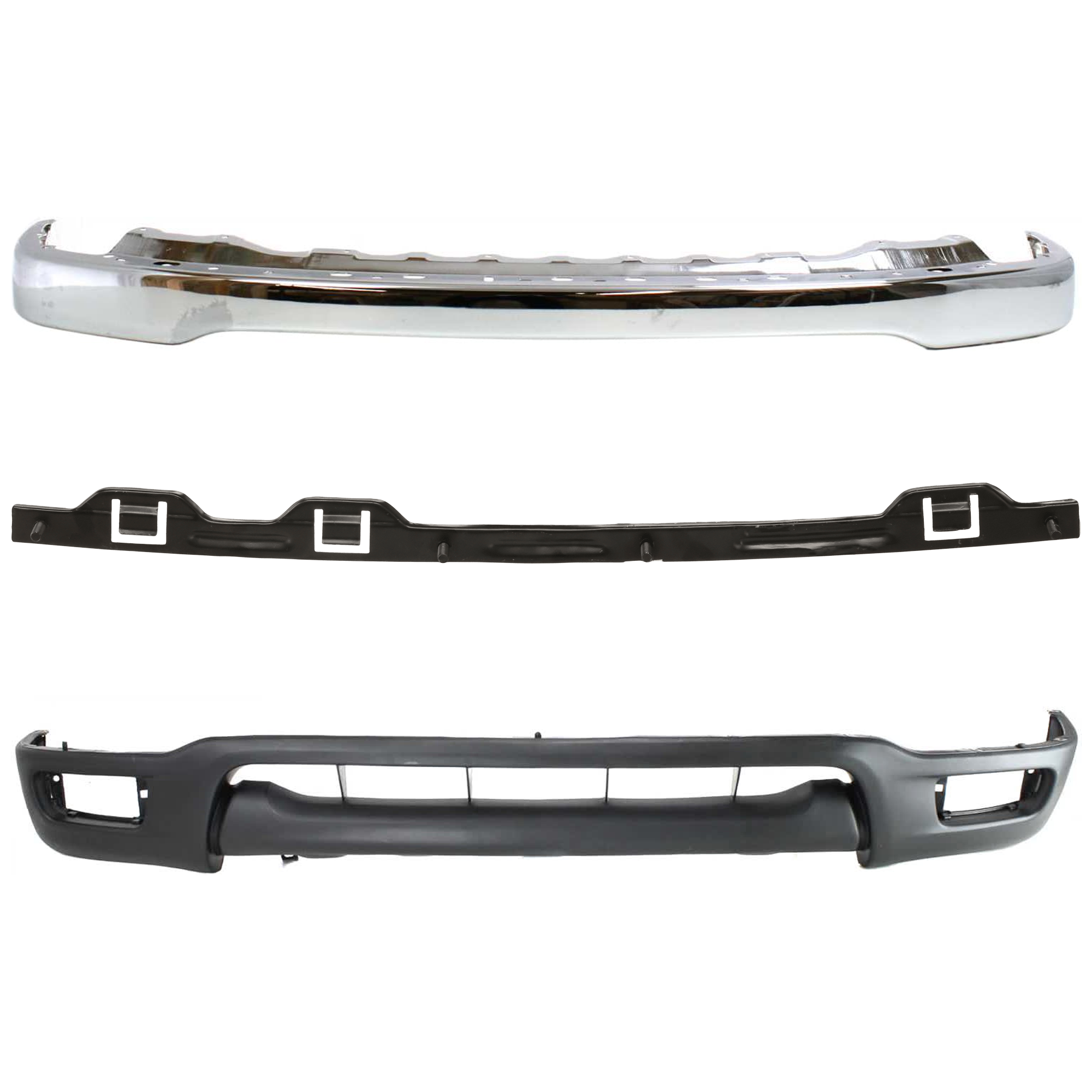 AM TACOMA 01-04 FRONT BUMPER Chrome 3 pc kit w Bumper Retainer SKU KIT 072924 C3129 Partslink TO1002174 TO1065101 TO1095196 OEM 52101AD030-52533AD010-53901AD0