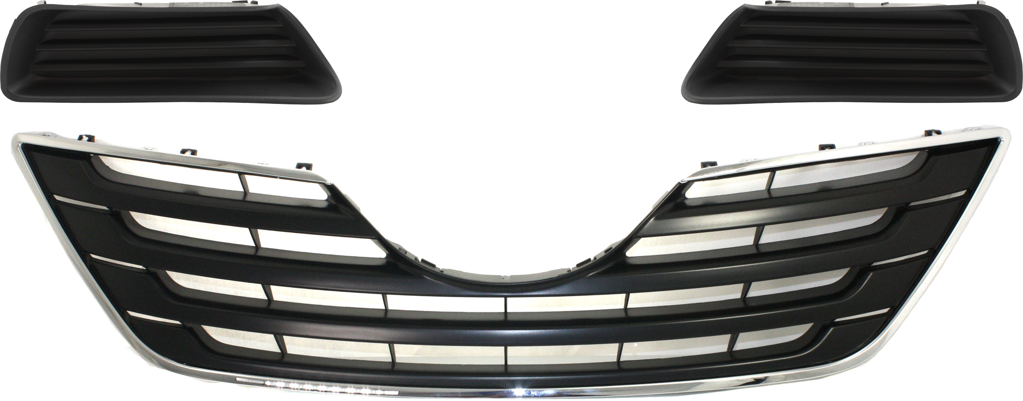 AM CAMRY 07-09 GRILLE 3 pc Kit ABS Plastic Chrome Shell Painted Black Insert USA Japan Built XLE Model SKU KIT 072924 C3150 Partslink TO1200289 TO2598103 TO2599103 OEM 5310106080C0-5212806050-521270