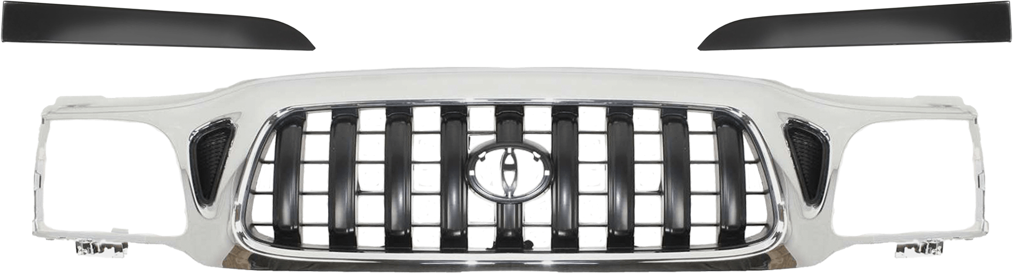 AM TACOMA 01-04 GRILLE 3 pc Kit Chrome Shell Painted Dark Gray Insert w o S Runner Model 4WD SKU KIT 072924 C3153 Partslink TO1200248 TO1089108 TO1088108 OEM 5310004240-5251235050-52513350
