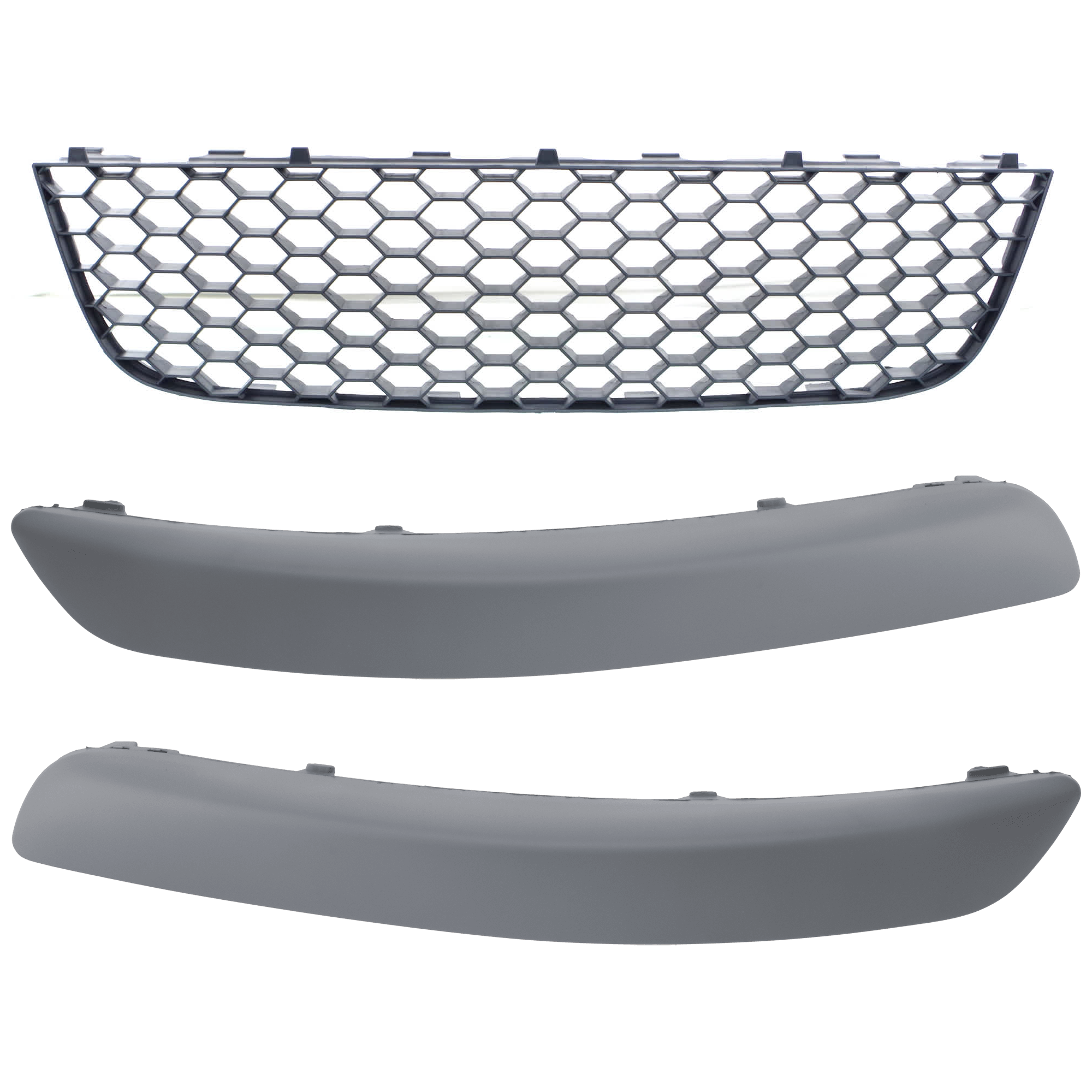 AM RABBIT 06-09 FRONT BUMPER GRILLE 3 pc kit Center Primed with Bumper Trim SKU KIT 072924 C3165 Partslink VW1036111 VW1046103 VW1047103 OEM 1K0853677B9B9-1K0807656AGRU 1K