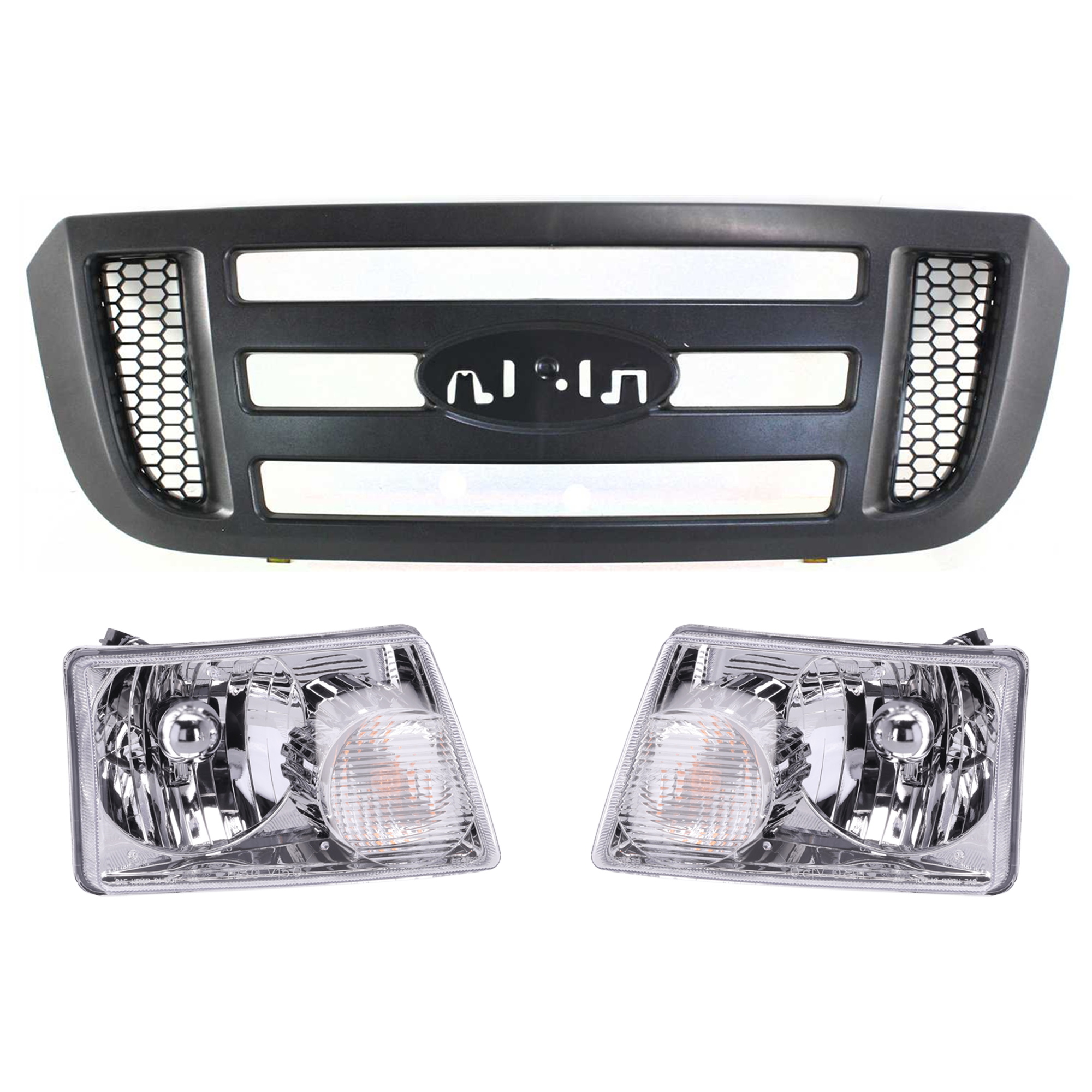 AM RANGER 06-11 GRILLE 3 pc Kit Textured Dark Gray Shell w Black Inner Grille XL XLT Models w o STX Model SKU KIT 072924 C3384 Partslink FO2503173 FO2502173 OEM 6L5Z8200BAC 6L5Z13008AA 6L5Z13