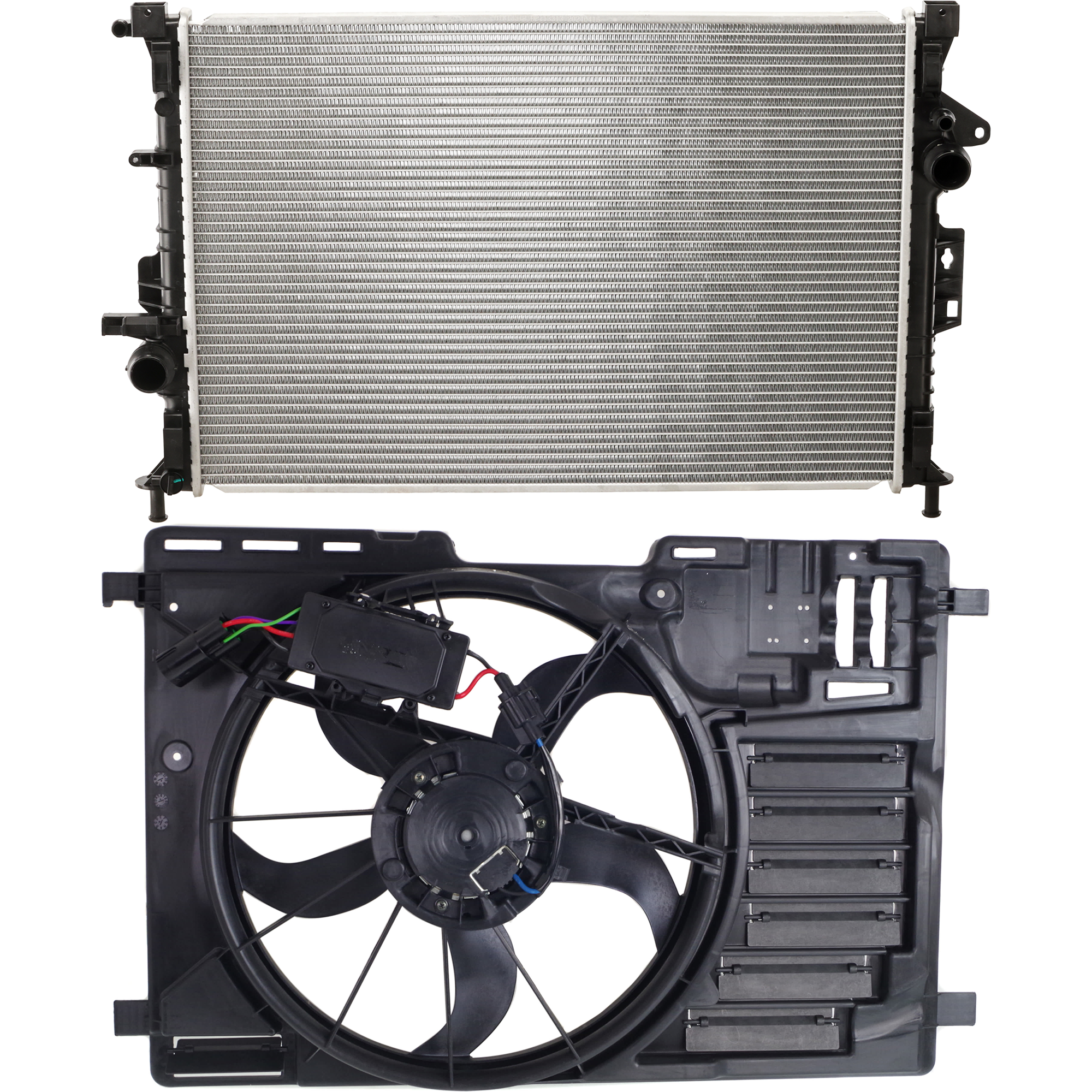 AM ESCAPE 13-16 TRANSIT CONNECT 14-18 RADIATOR FAN ASSEMBLY 2 pc Kit Single fan with Radiator and Radiator Fan SKU KIT 072924 C3621 Partslink FO3115195 FO3010307 OEM CV6Z8C607Q CV6Z8005B