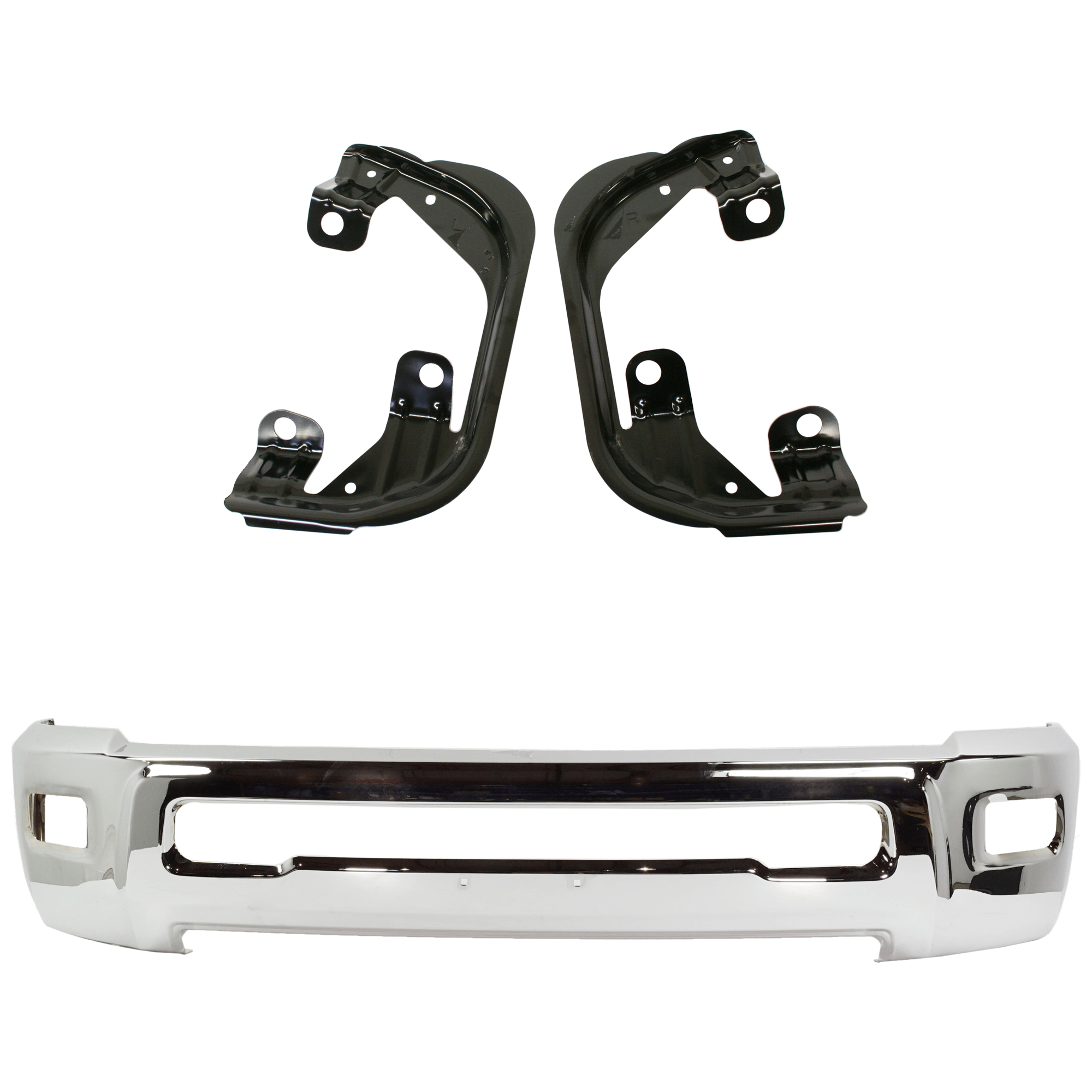 AM RAM 2500-3500-10-10 FRONT BUMPER 3 pc kit w Fog Light Bracket SKU KIT 072924 C3666 Partslink CH1002390 CH1061100 OEM 68045698AB 68054374AC