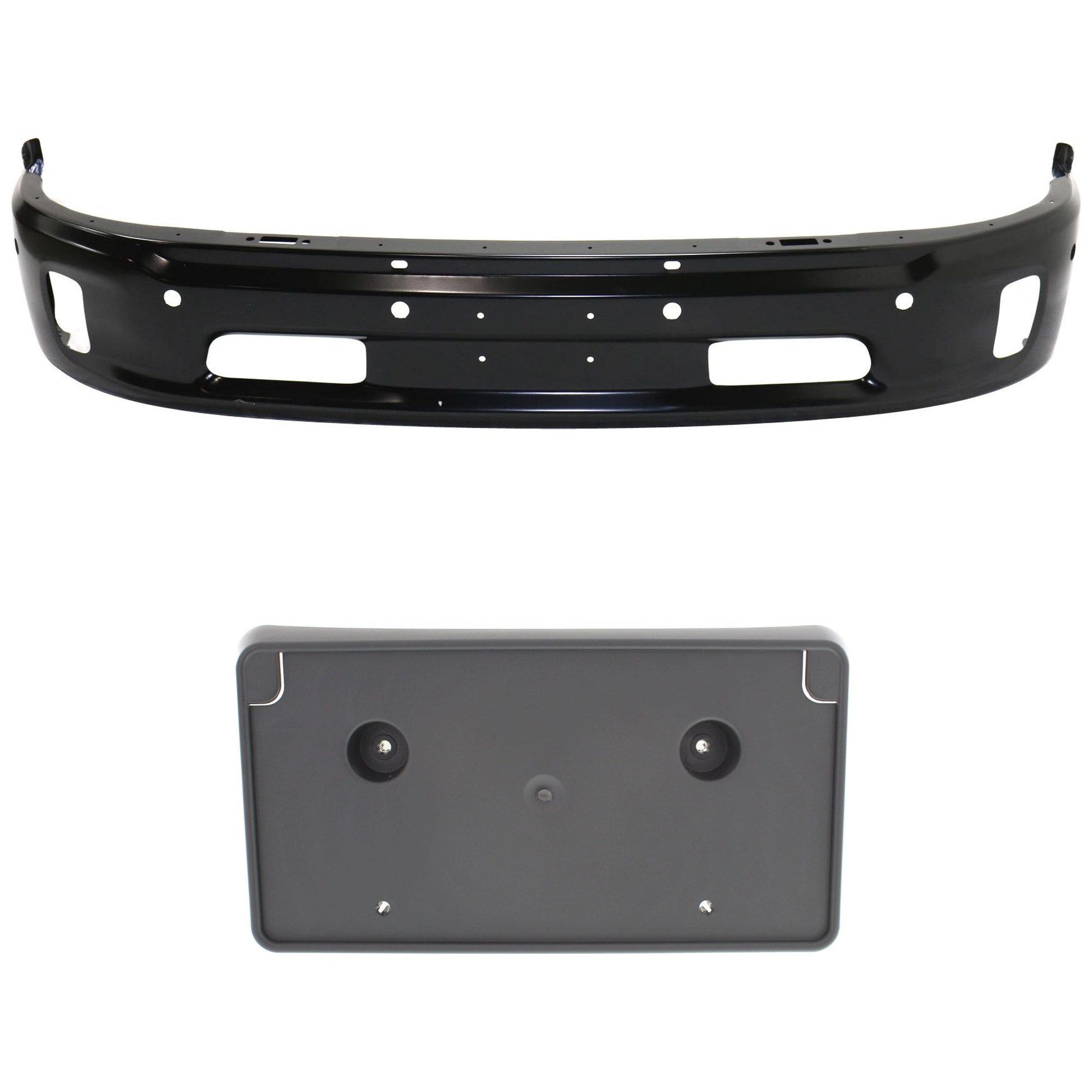 AM RAM 1500-14-18 FRONT BUMPER Lower 2 pc kit Black with License Plate Bracket Includes 19-21-1500 Classic SKU KIT 072924 C3677 Partslink CH1002400 CH1068127 OEM 68160858AA 68141643AA