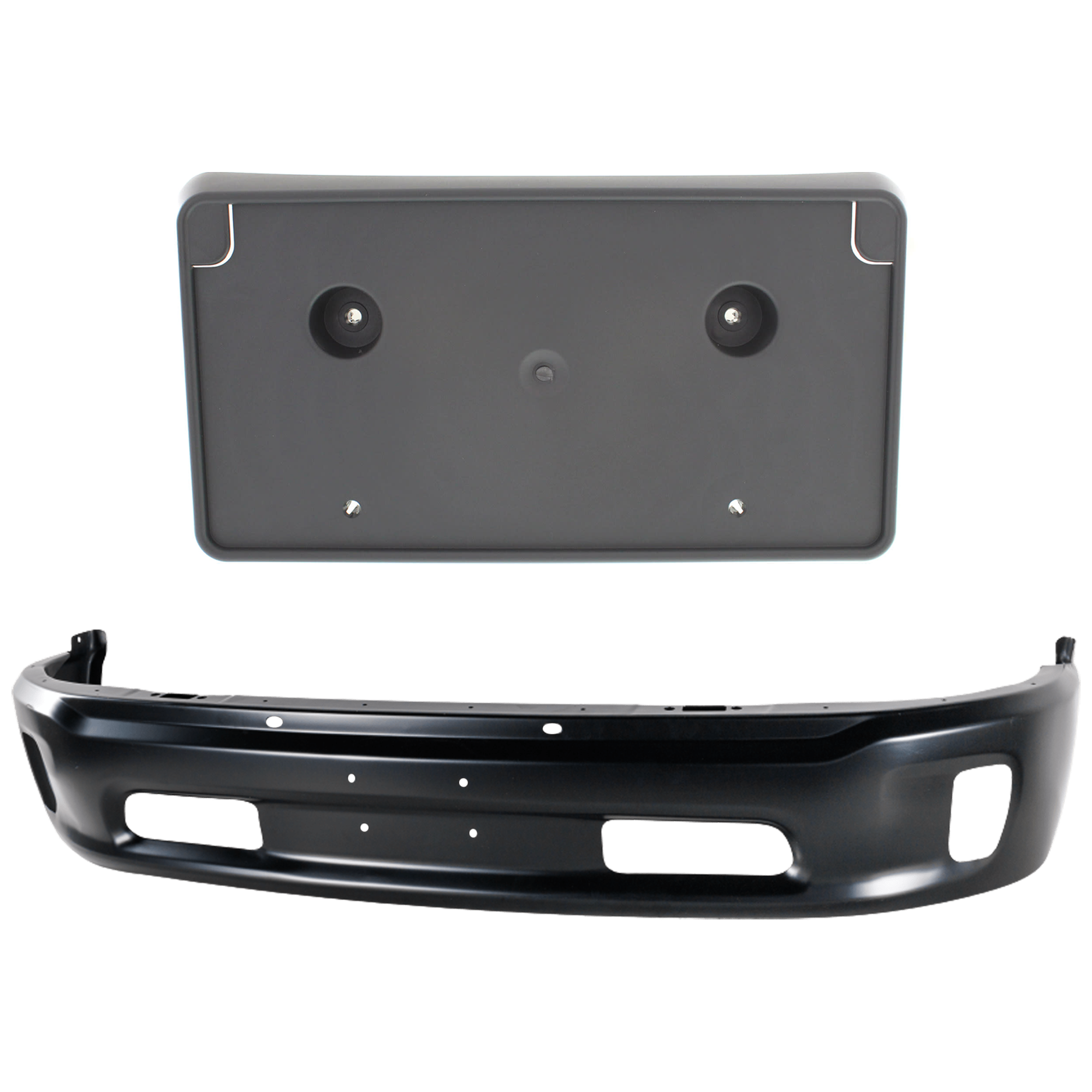 AM RAM 1500-14-18 FRONT BUMPER Lower 2 pc kit Black with License Plate Bracket Includes 19-21-1500 Classic SKU KIT 072924 C3678 Partslink CH1002399 CH1068127 OEM 68160854AB 68141643AA