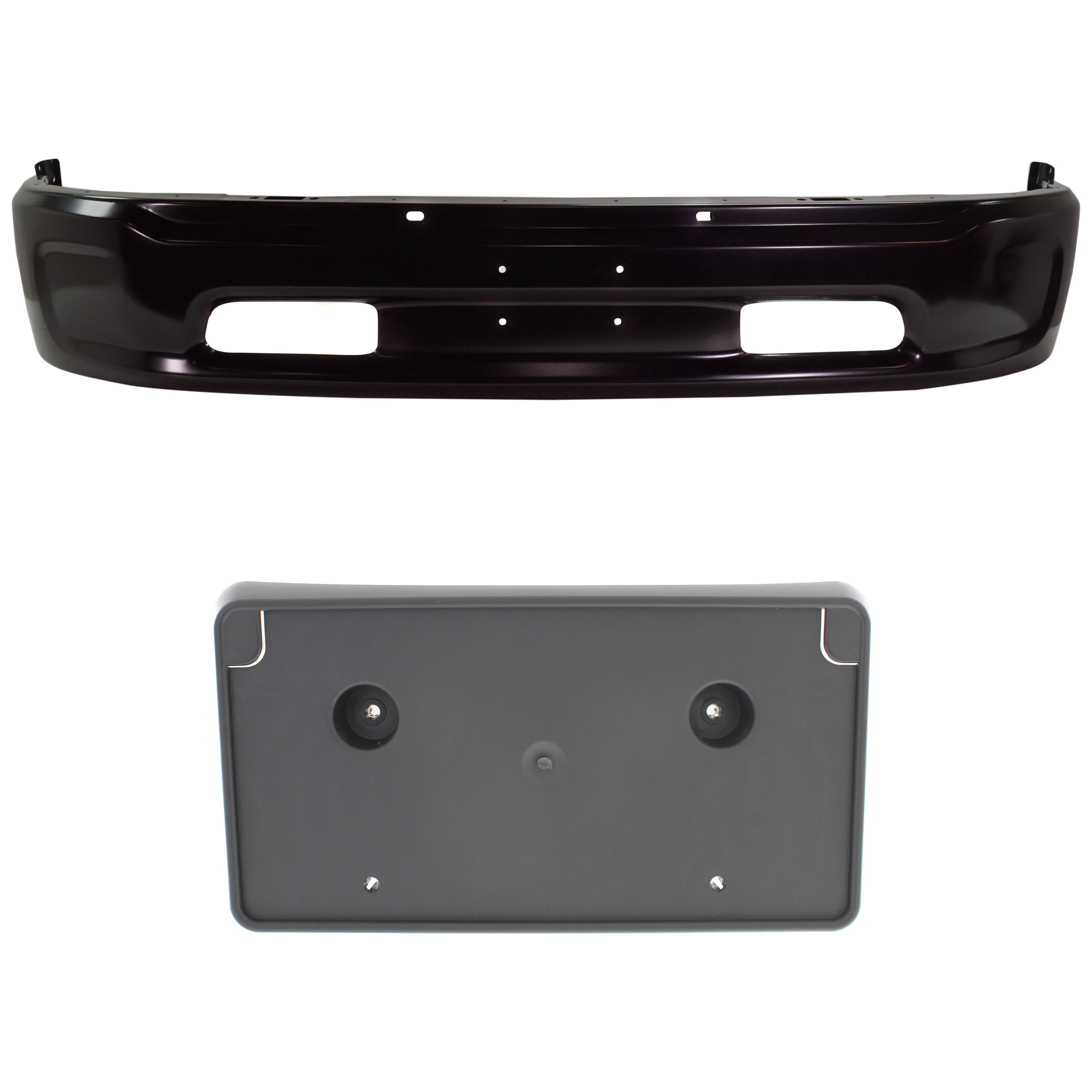 AM RAM 1500-14-18 FRONT BUMPER Lower 2 pc kit Black with License Plate Bracket Includes 19-21-1500 Classic SKU KIT 072924 C3683 Partslink CH1002401 CH1068127 OEM 68160856AC 68141643AA