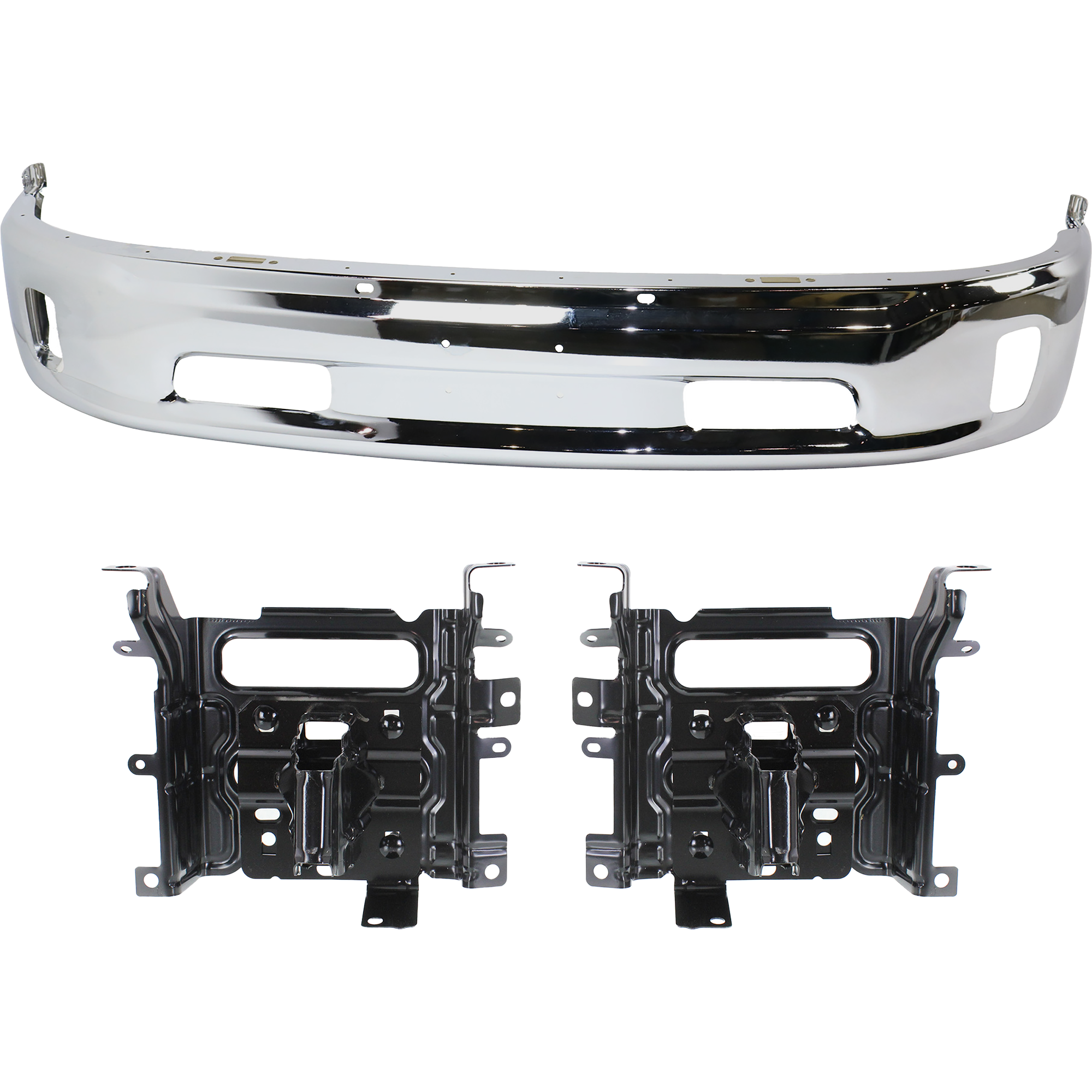 AM RAM 1500-13-18 FRONT BUMPER 3 pc kit Chrome with Bumper Bracket Includes 19-23-1500 Classic SKU KIT 072924 C3697 Partslink CH1002396 CH1061104 OEM 68160853AB 68232485AA