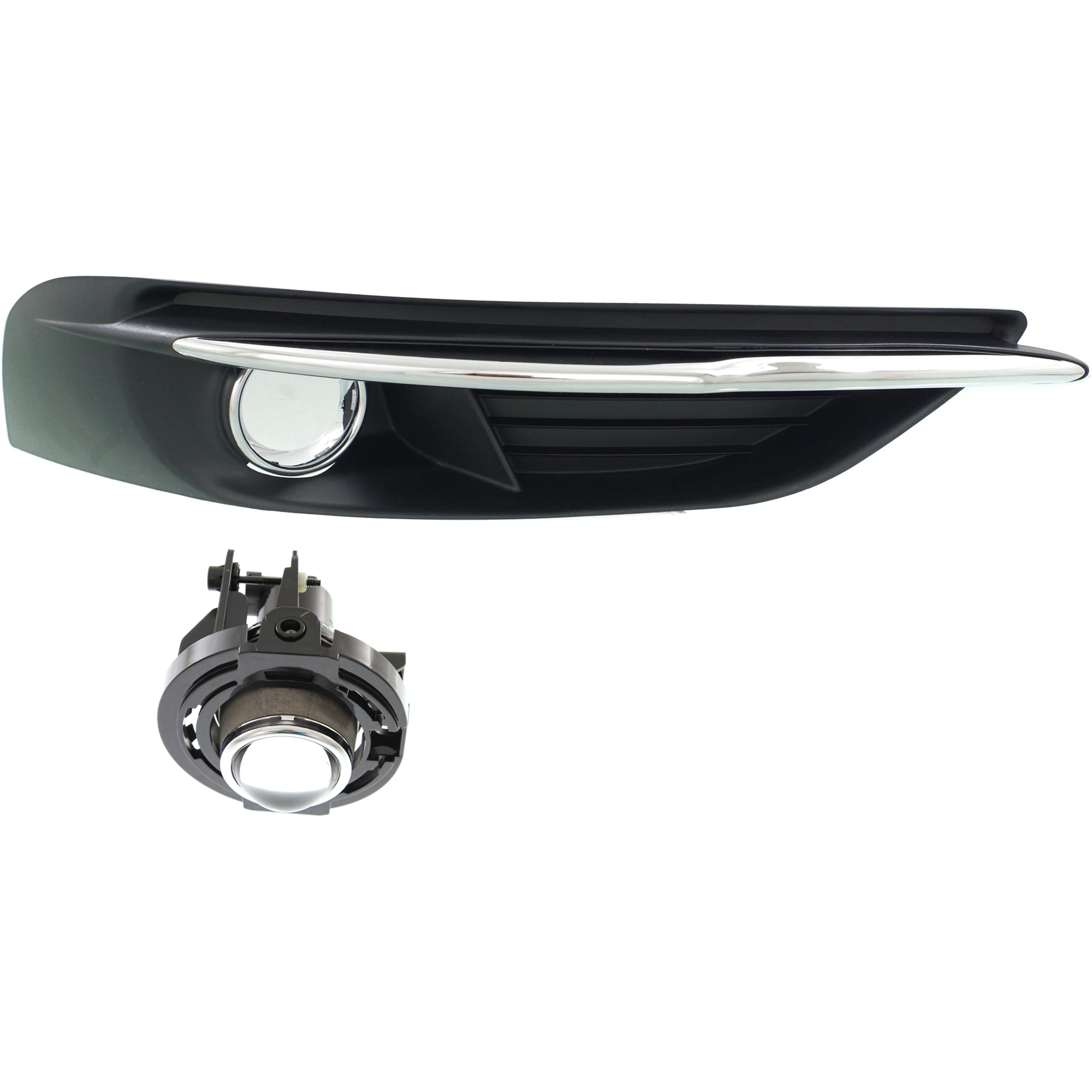 AM CHRYSLER 200-11-14 FRONT FOG LAMP MOLDING RH 2 pc kit Textured Black w Chrome Trim Convertible Sedan SKU KIT 072924 C3705 OEM 68102302AA 5182021AB PFM