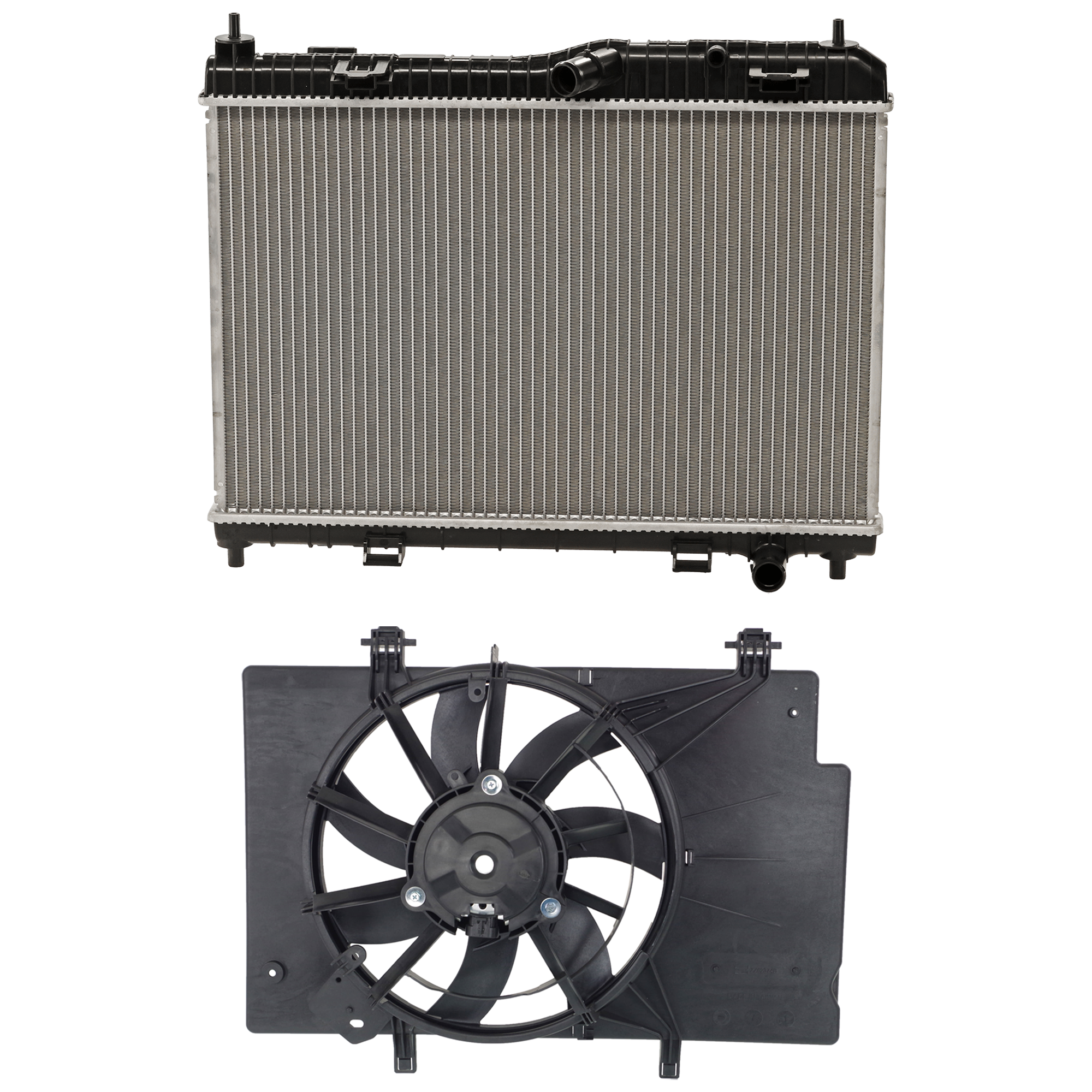 AM FIESTA 11-19 RADIATOR 2 pc kit 4 cyl. 1.6L Engine SKU KIT 072924 C3717 Partslink FO3010296 FO3115186 OEM AE8Z8005B 8V5Z8C607Q
