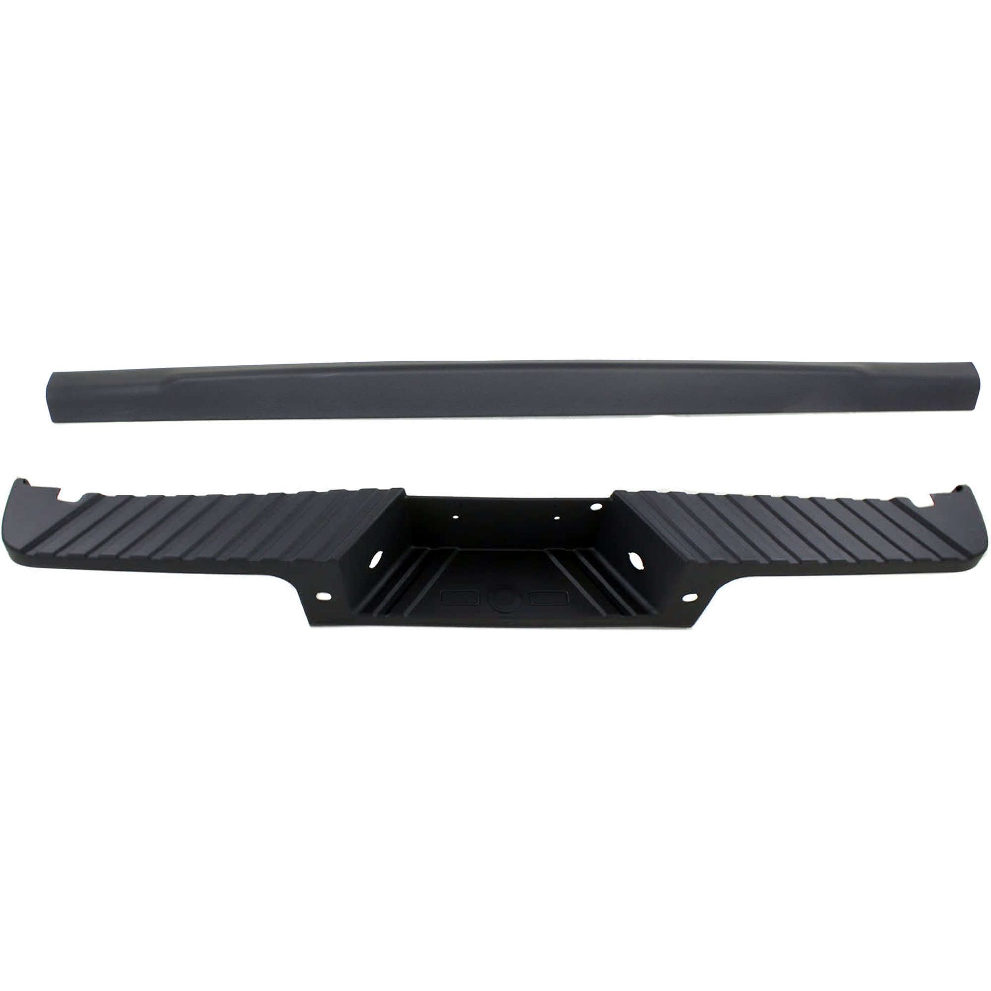AM F SERIES SUPER DUTY 08-12 REAR BUMPER STEP PAD Black 2 pc Kit with Tailgate Molding SKU KIT 072924 C3731 Partslink FO1191132 FO1904104 OEM 9C3Z17B807BA 8C3Z17B807BA BC3Z