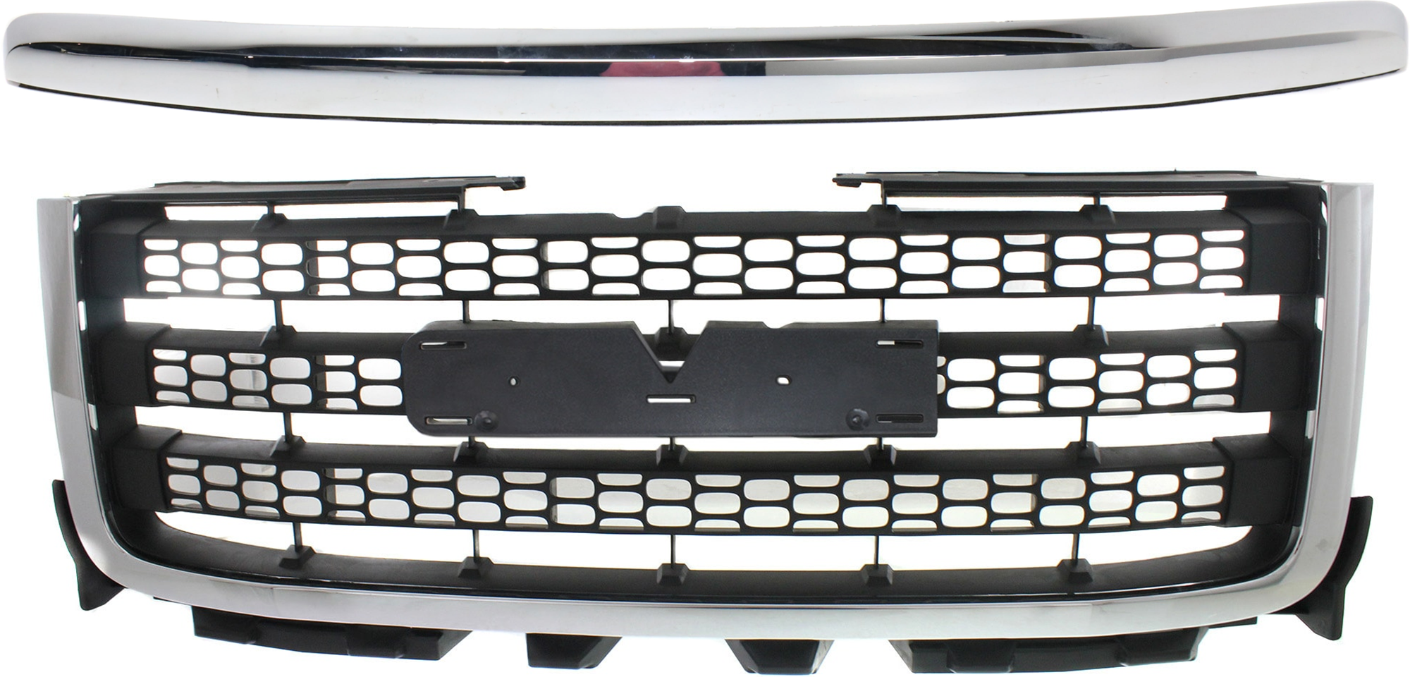 AM SIERRA 2500 HD 3500 HD 11-14 GRILLE 2 pc Kit Chrome Shell Textured Black Insert SKU KIT 072924 C3741 Partslink GM1200633 GM1235119 OEM 20966059-20963701