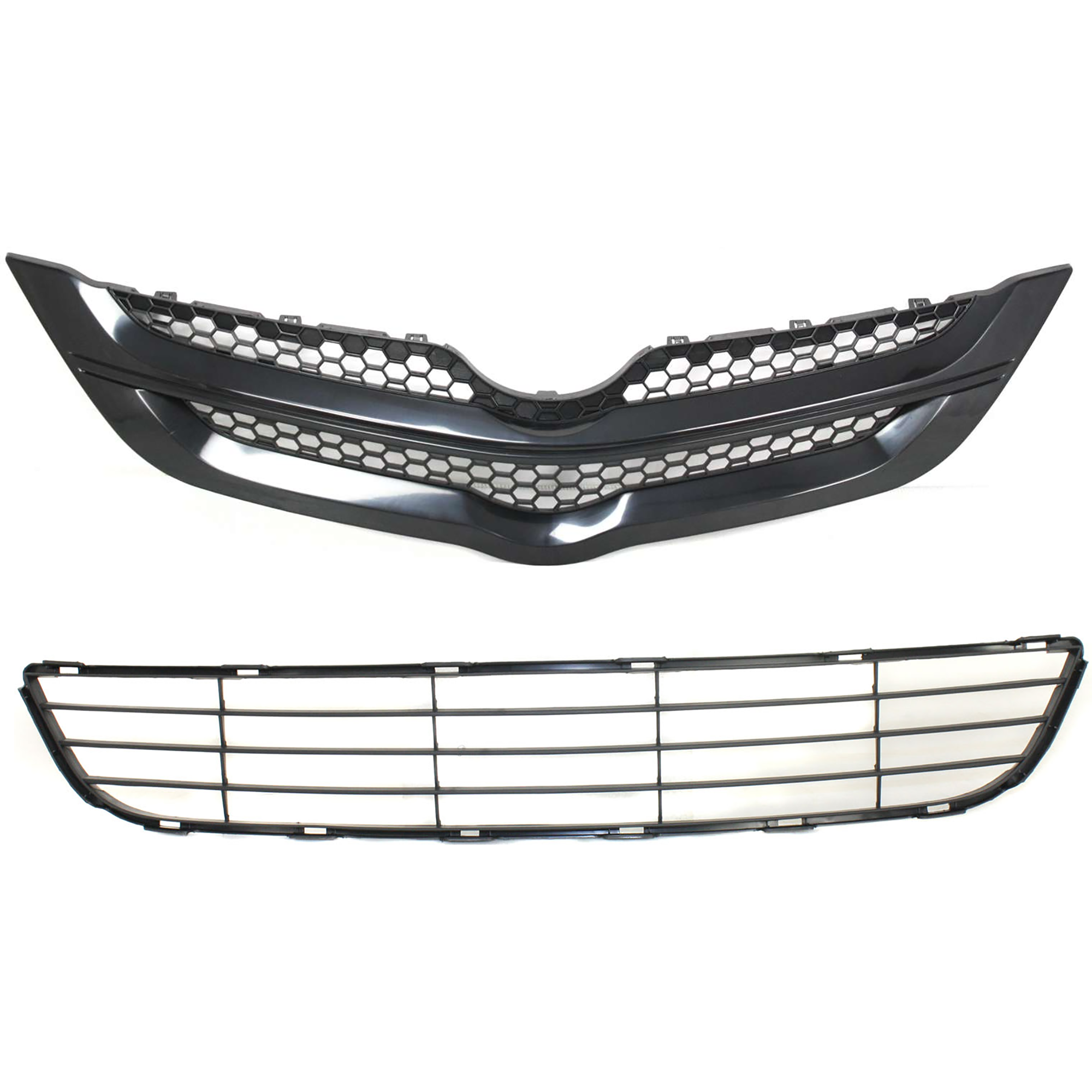 AM YARIS 07-08 FRONT BUMPER GRILLE Lower Textured Gray 2 pc Kit with Grille Assembly SKU KIT 072924 C3764 Partslink TO1036108 TO1200294 OEM 5311252240-5311152460C0