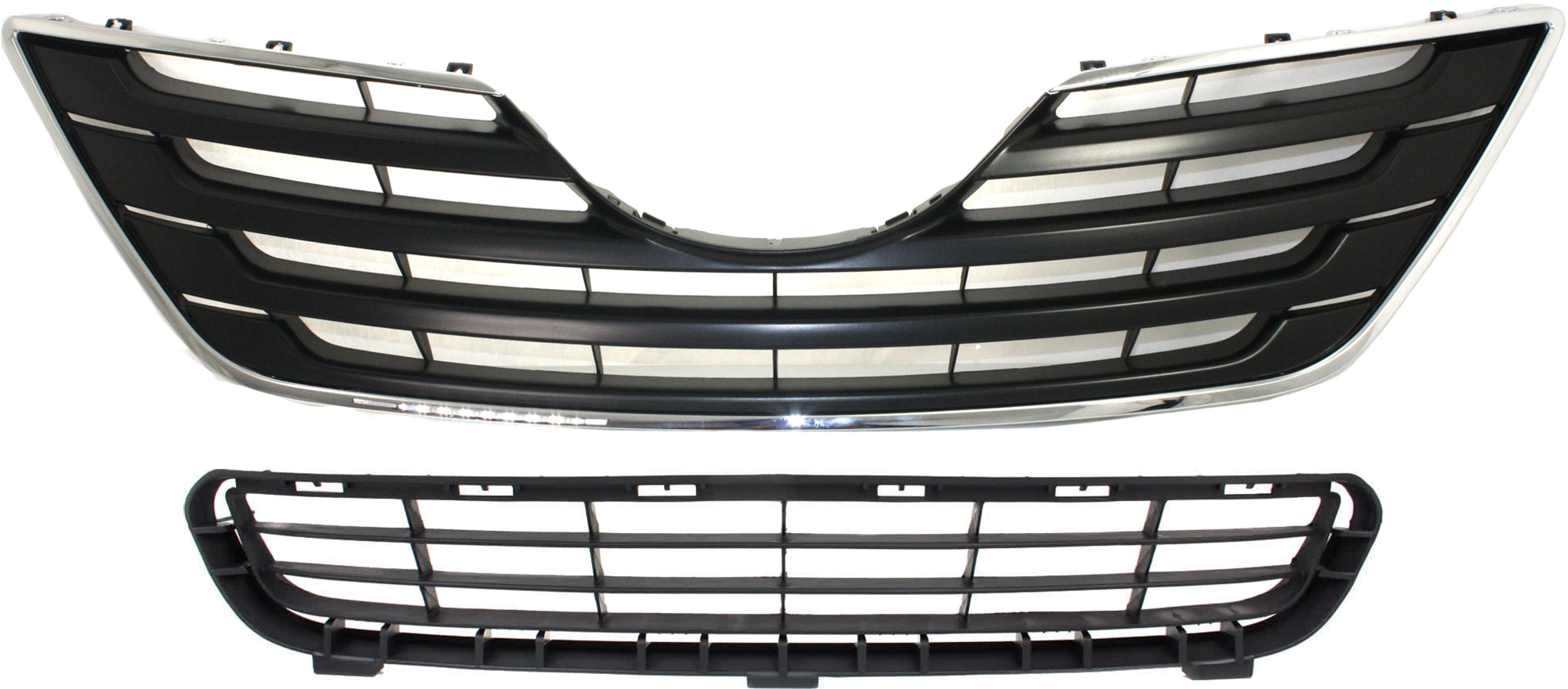 AM CAMRY 07-09 GRILLE 2 pc Kit ABS Plastic Chrome Shell Painted Black Insert USA Japan Built XLE Model SKU KIT 072924 C3816 Partslink TO1200289 TO1036103 OEM 5310106080C0-5311206010