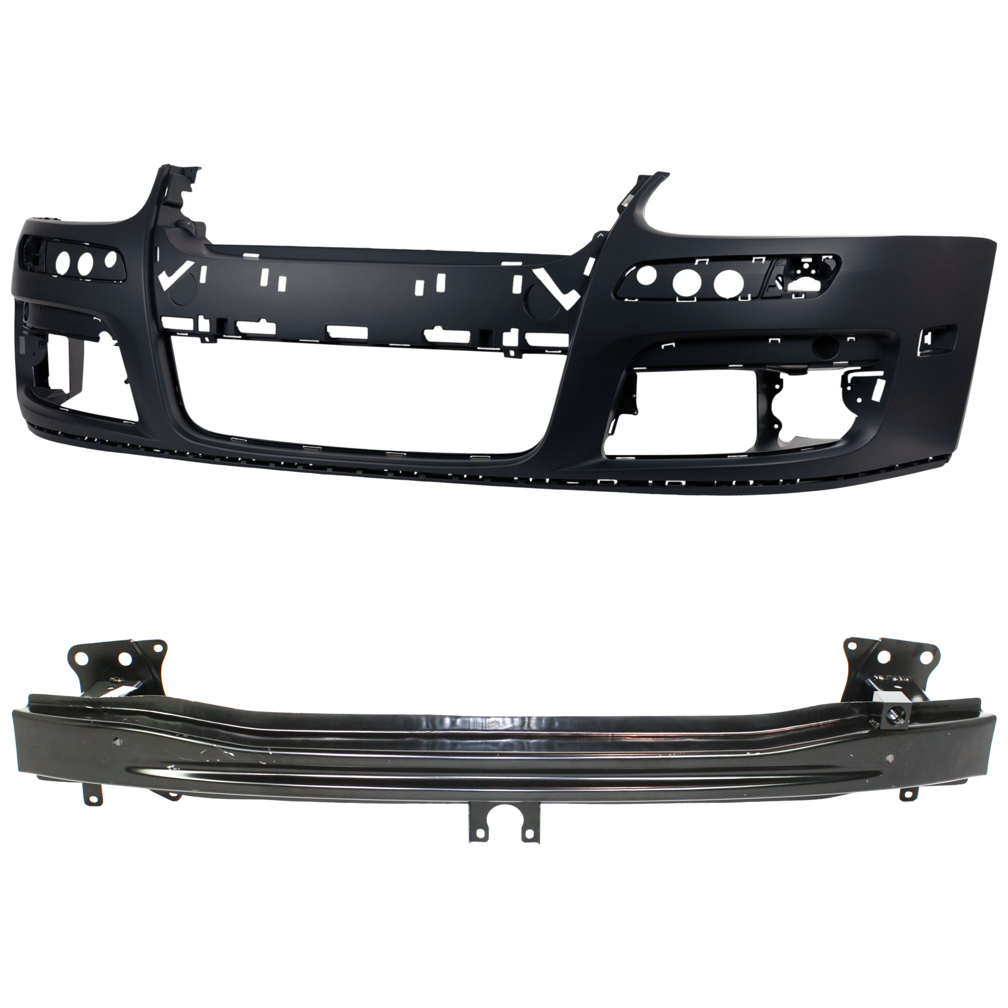 AM GTI 06-07 JETTA 05-10 FRONT BUMPER COVER Primed 2 pc Kit with Bumper Reinforcement SKU KIT 072924 C3825 Partslink VW1000161 VW1006126 OEM 1K0807217AGRU 1K5807109E