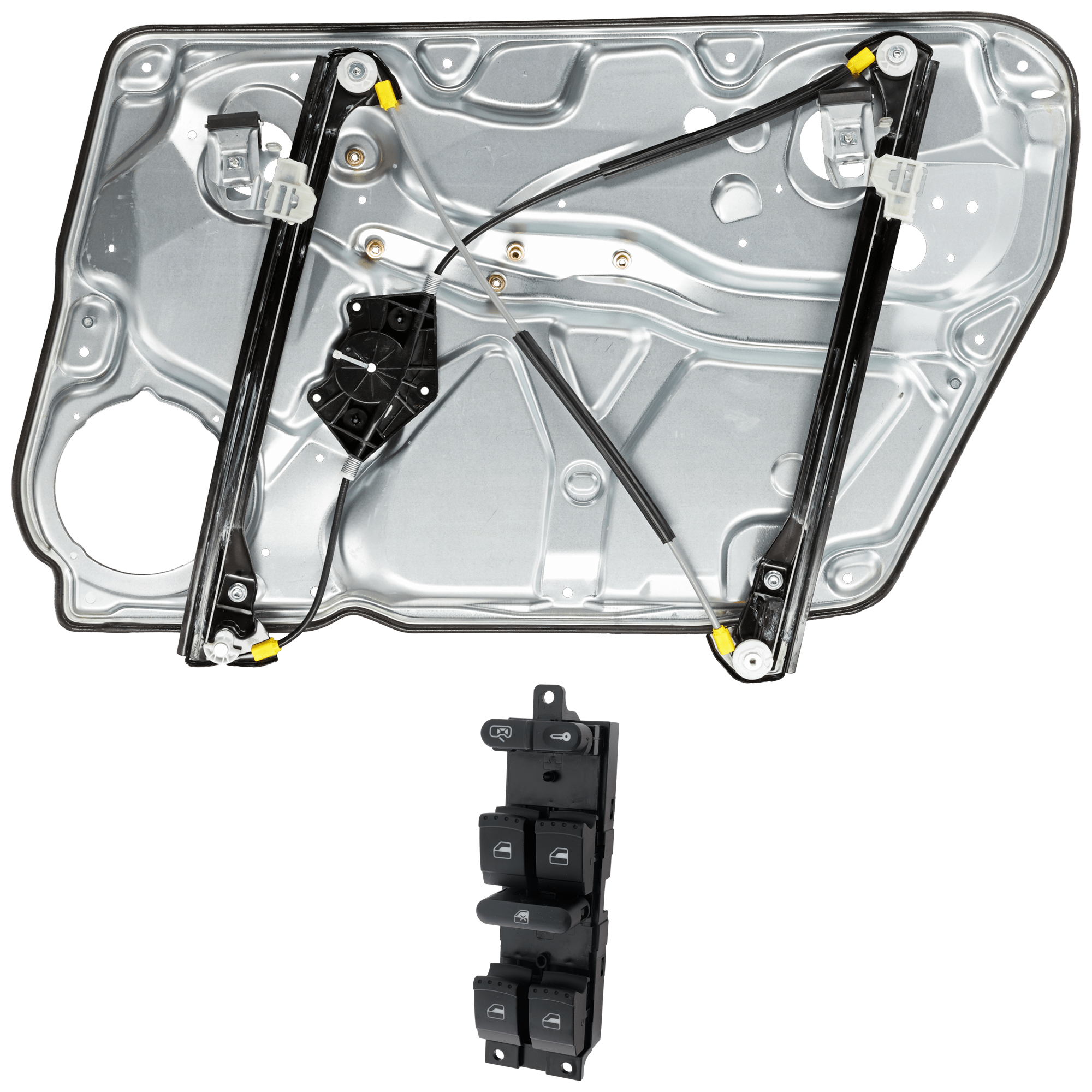 AM PASSAT 99-05 WINDOW REGULATOR 2 pc Kit with Window Switch SKU KIT 072924 C3987 OEM 3B1837461-1J4959857D