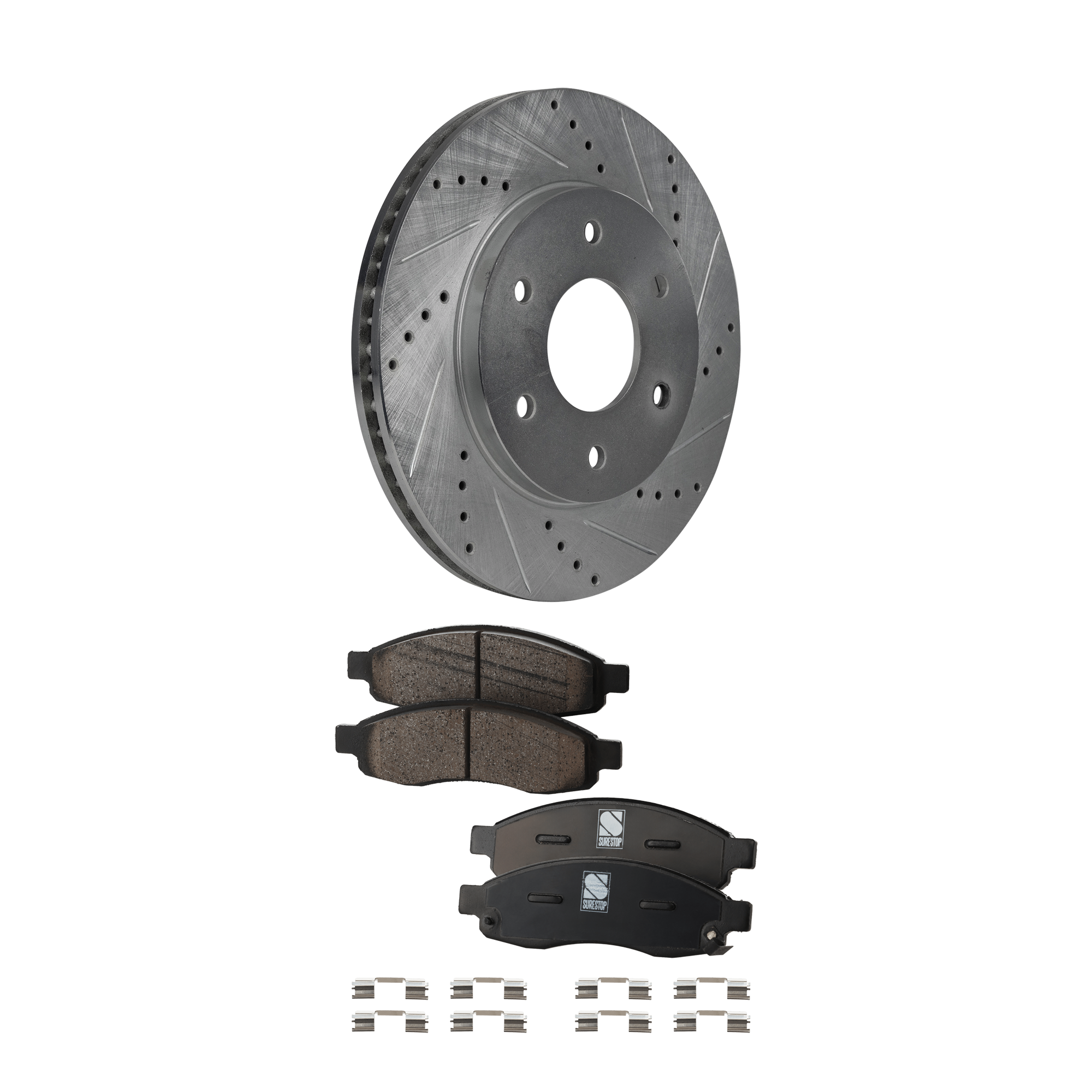 AM QX56-04-05 FRONT BRAKE DISC AND PAD KIT 4 pc Kit SKU KIT 072924 C4044 OEM 31328-145507-0833016-12142084