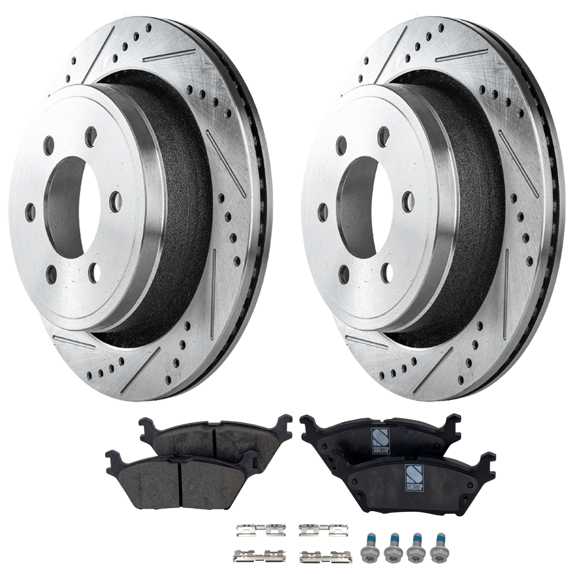 AM F 150-15-20 REAR BRAKE DISC AND PAD KIT 4 pc Kit SKU KIT 072924 C4047 OEM 42281-850309-60054220-680976R