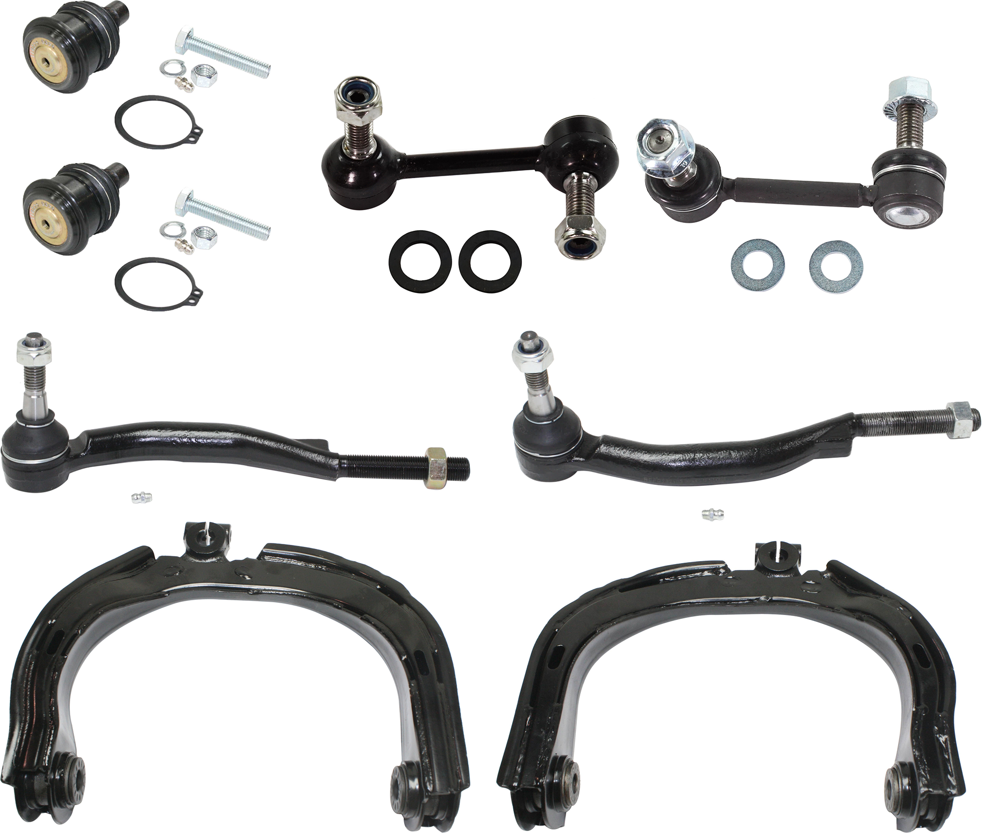 AM ASCENDER 04-08 RAINIER 04-07 FRONT CONTROL ARM RH AND LH Upper w o ball joint s 8 pc Kit with Ball Joint Sway Bar Link and Tie Rod End SKU KIT 072924 C4367 OEM 15080914-15298273-25786775