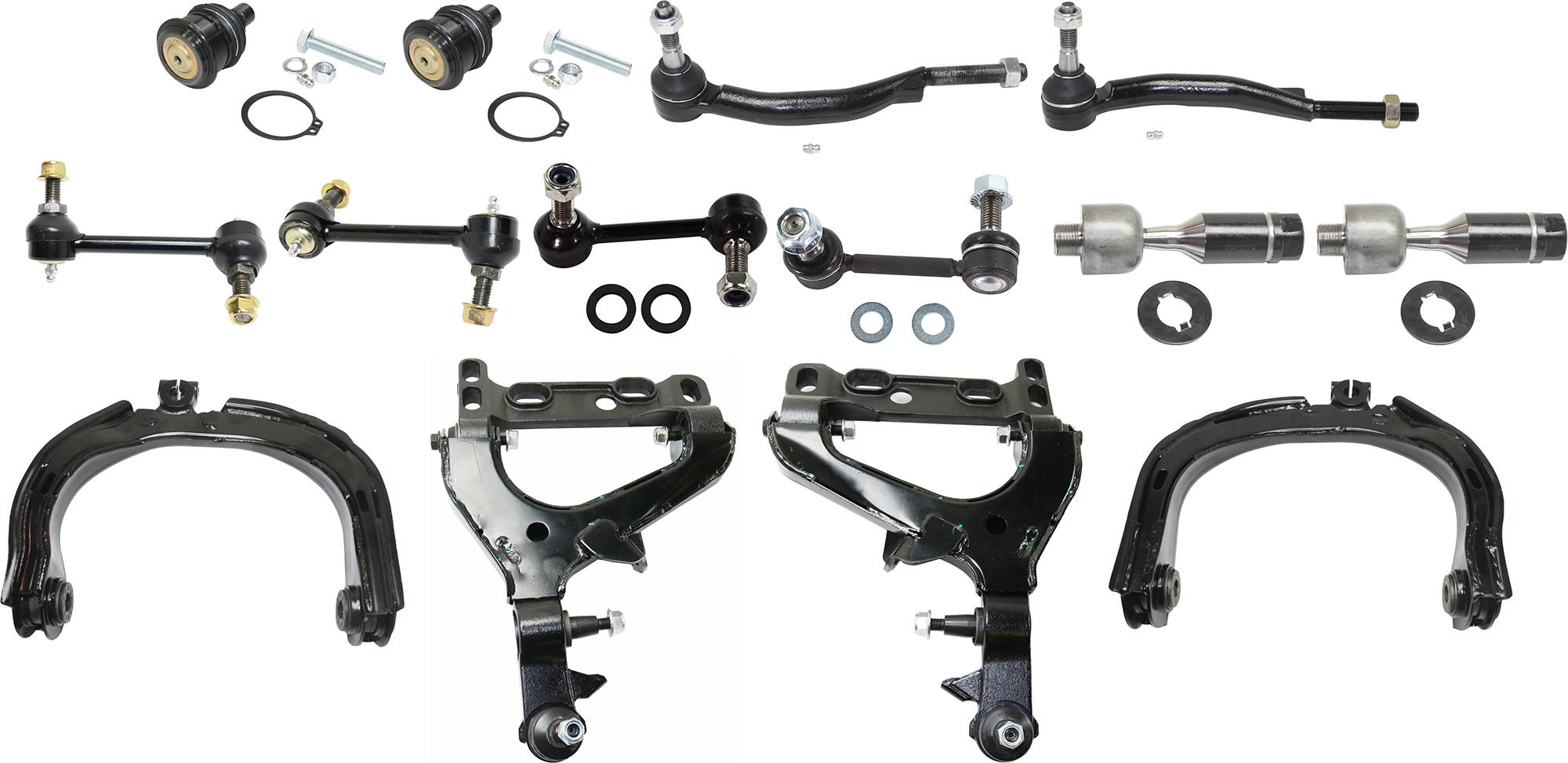 AM ASCENDER 04-08 RAINIER 04-07 FRONT CONTROL ARM RH AND LH Upper and Lower 14 pc Kit w Ball Joint Sway Bar Link and Tie Rod End SKU KIT 072924 C4436 OEM 150-809-141-529-827-000-000-000-000