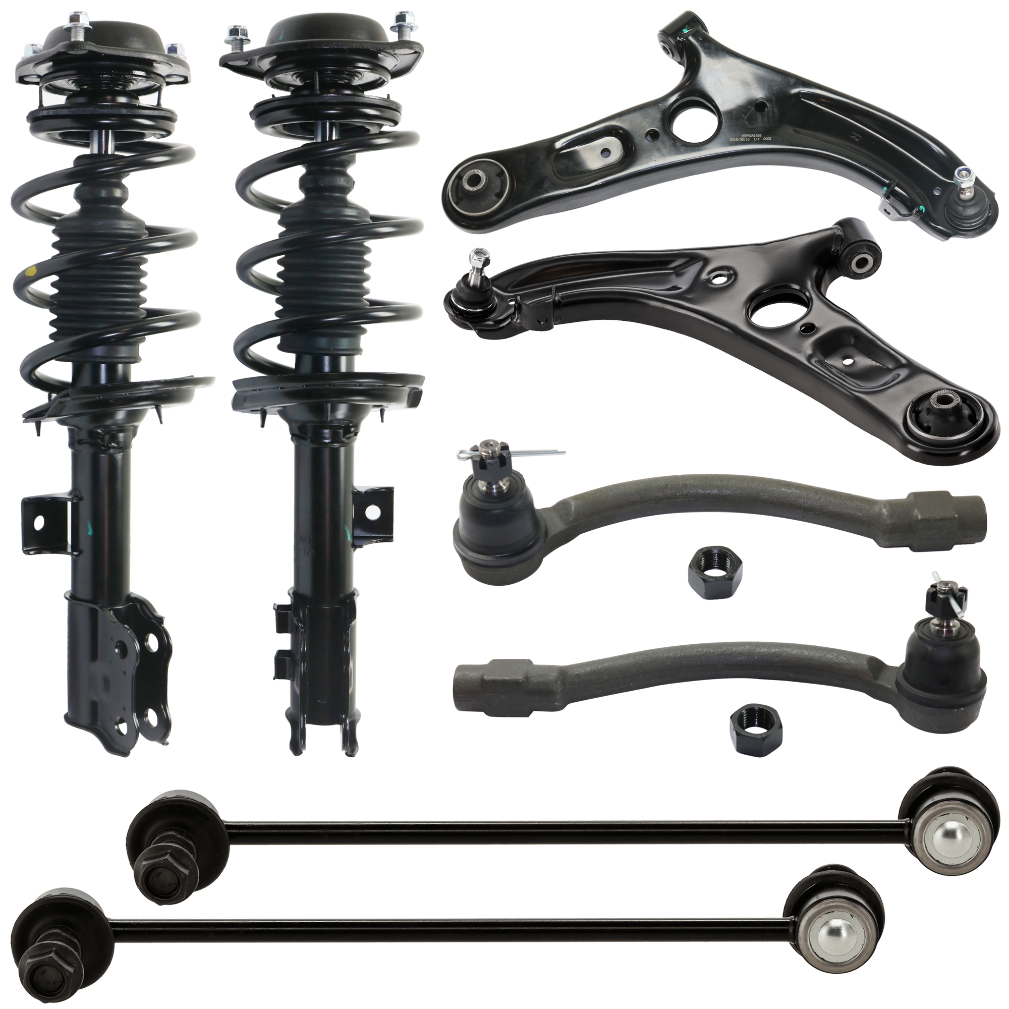 AM ELANTRA 11-16 FRONT FULLY LOADED STRUT RH AND LH 8 pc Kit with Control Arm Tie Rod End and Sway Bar Link SKU KIT 072924 C4492 Partslink HY4511103 OEM 1333386R 172708-546613X050-546